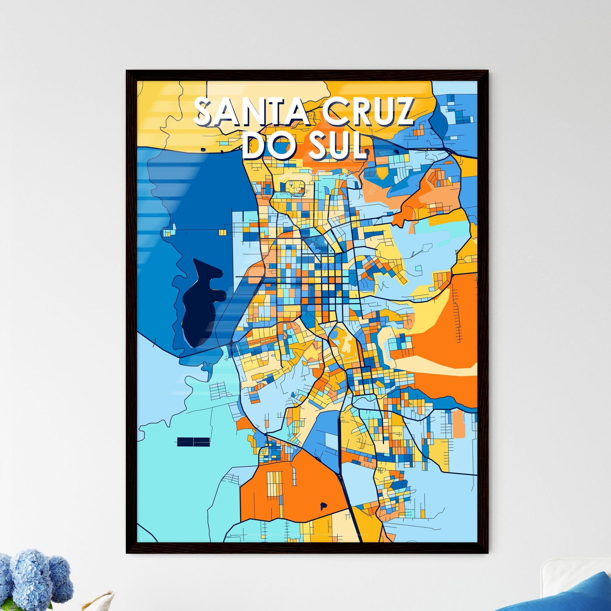 SANTA CRUZ DO SUL BRAZIL Vibrant Colorful Art Map Poster Blue Orange