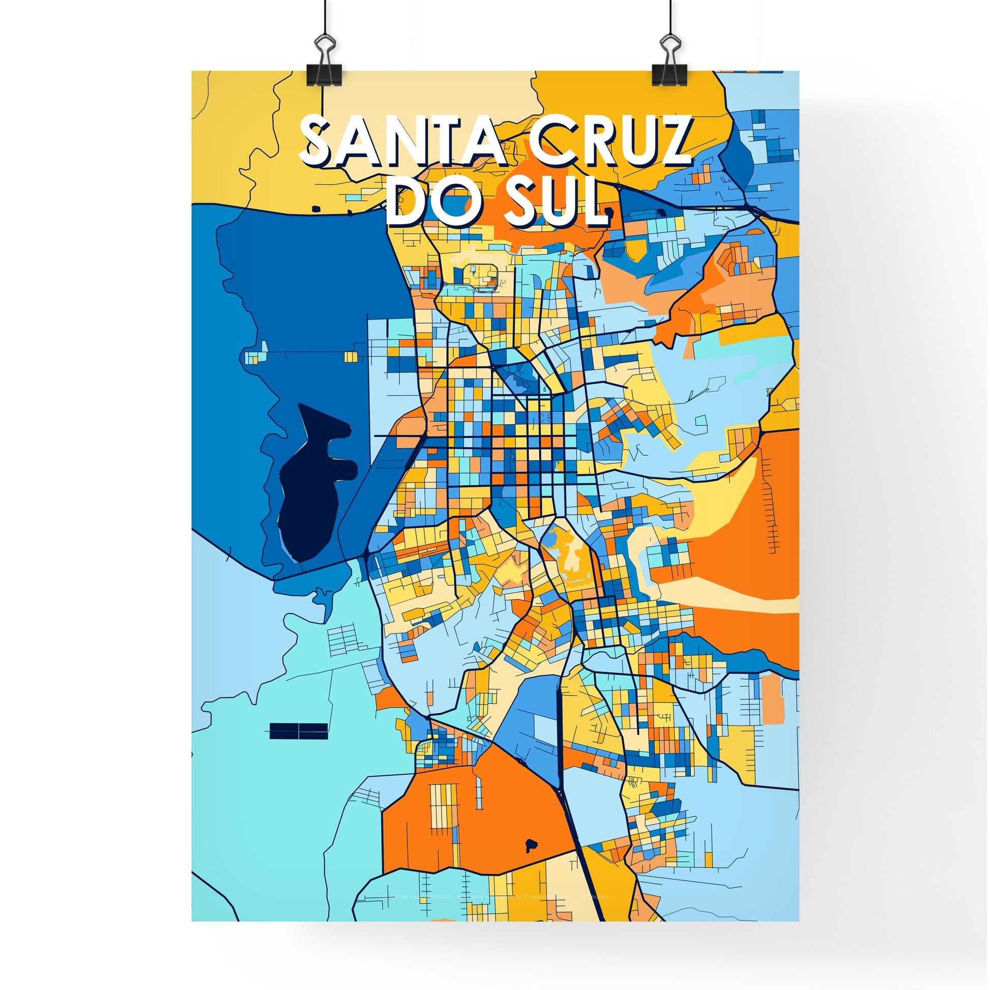 SANTA CRUZ DO SUL BRAZIL Vibrant Colorful Art Map Poster Blue Orange