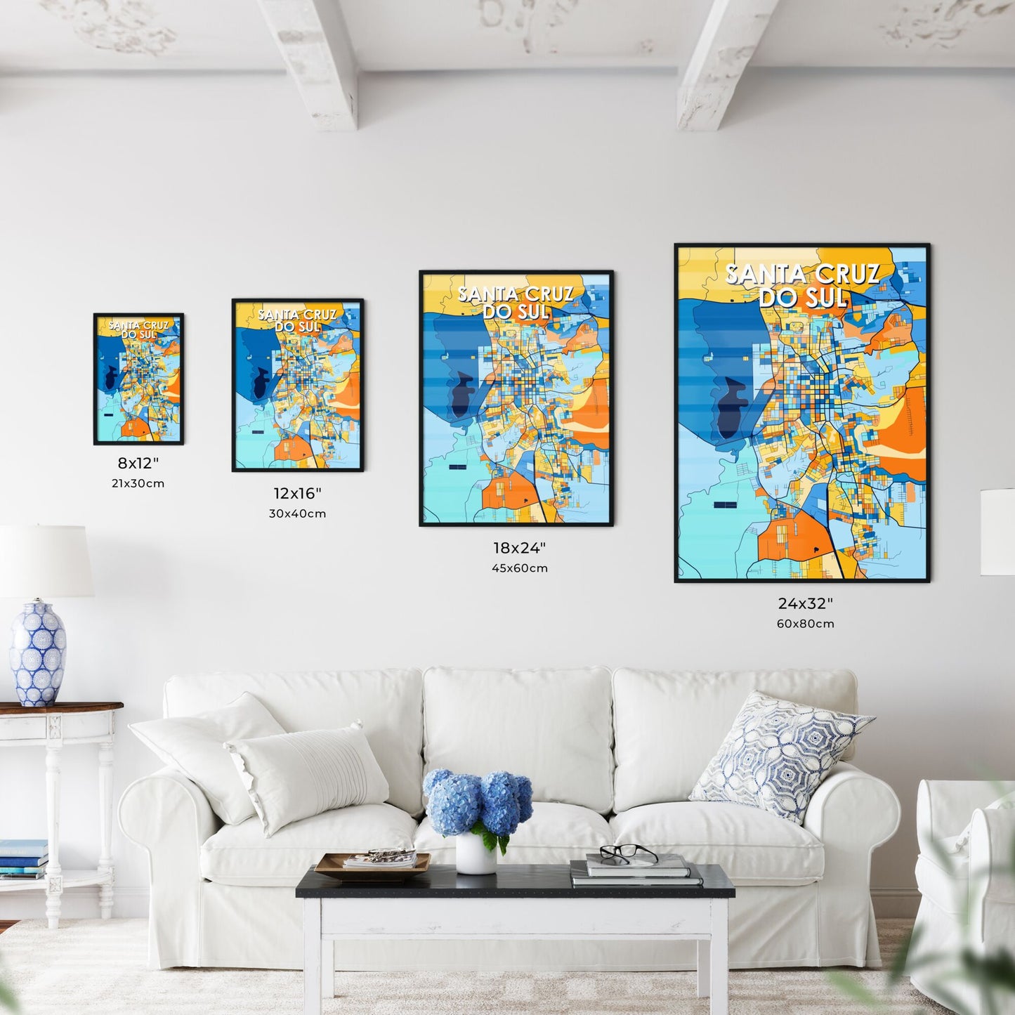 SANTA CRUZ DO SUL BRAZIL Vibrant Colorful Art Map Poster Blue Orange