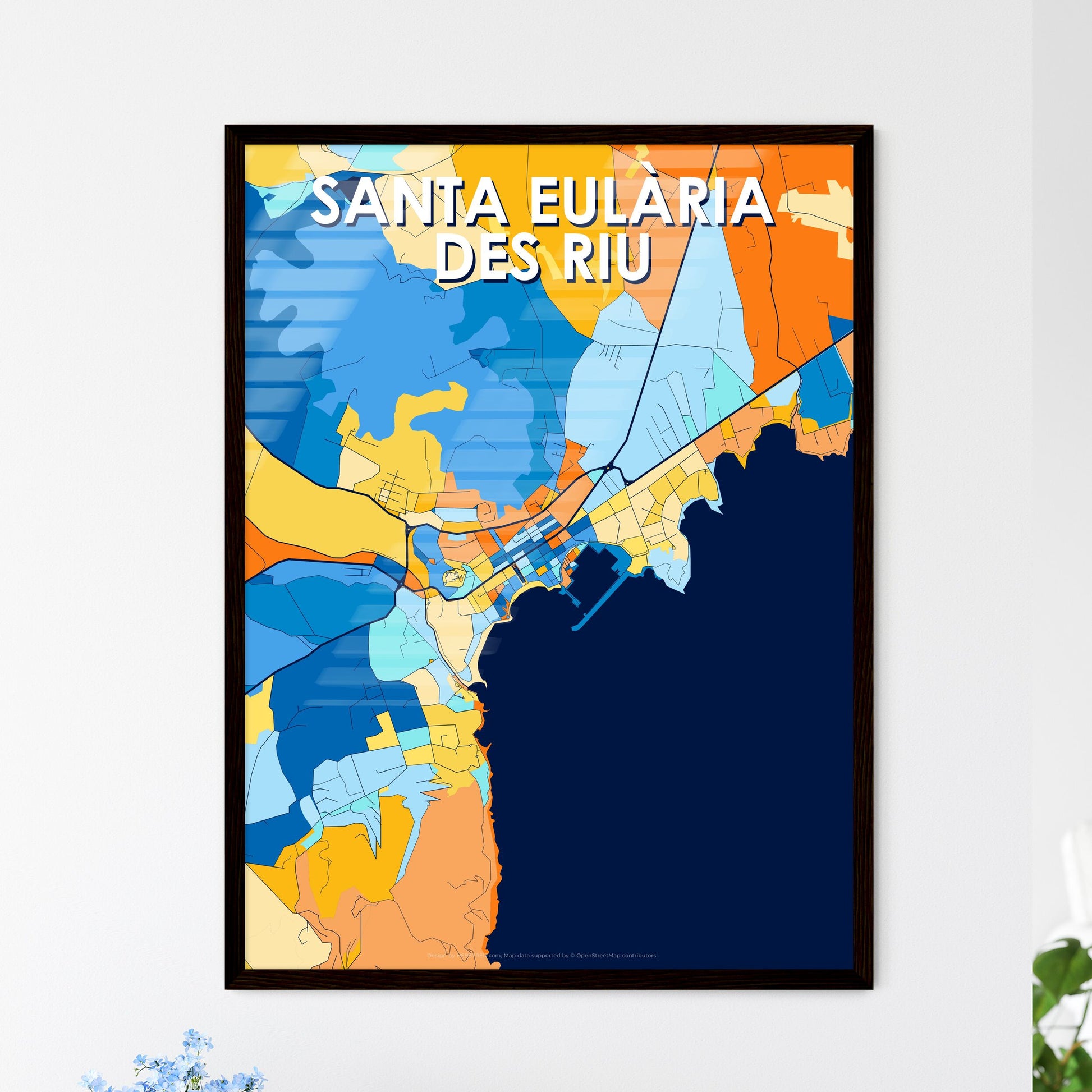 SANTA EULÀRIA DES RIU SPAIN Vibrant Colorful Art Map Poster Blue Orange