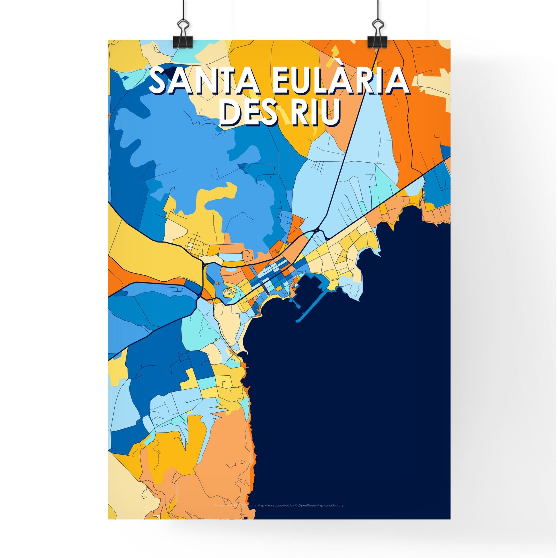 SANTA EULÀRIA DES RIU SPAIN Vibrant Colorful Art Map Poster Blue Orange