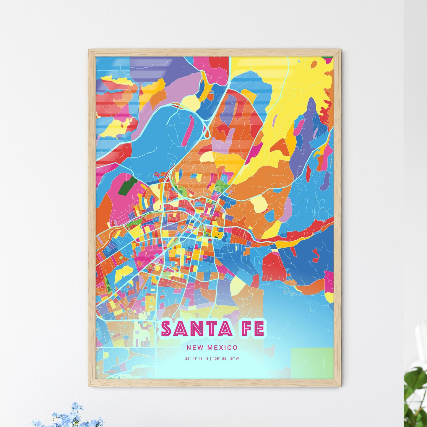 Colorful Santa Fe New Mexico Fine Art Map Crazy Colors