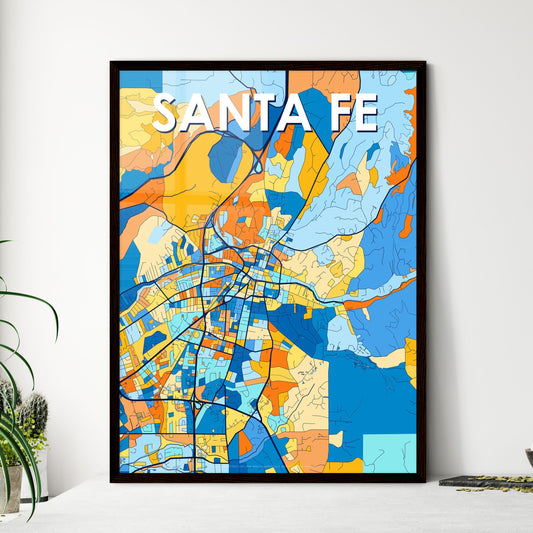 SANTA FE NEW MEXICO Vibrant Colorful Art Map Poster Blue Orange