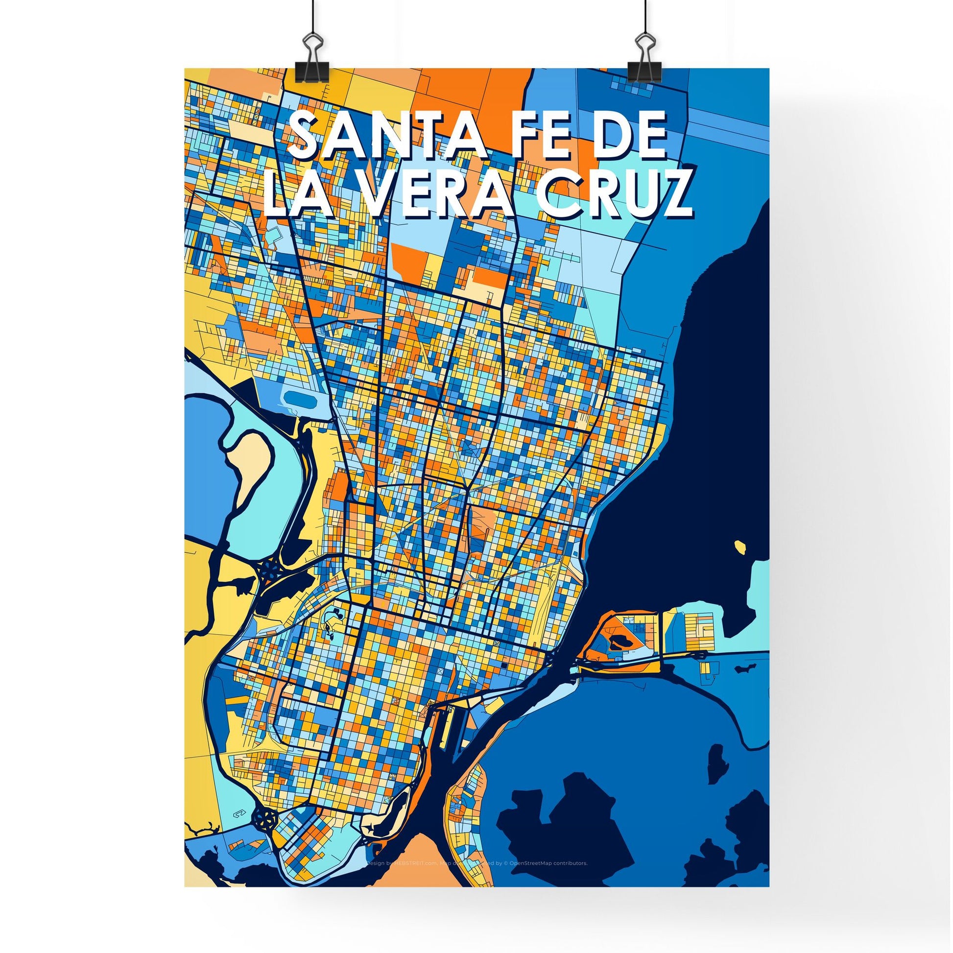 SANTA FE DE LA VERA CRUZ ARGENTINA Vibrant Colorful Art Map Poster Blue Orange