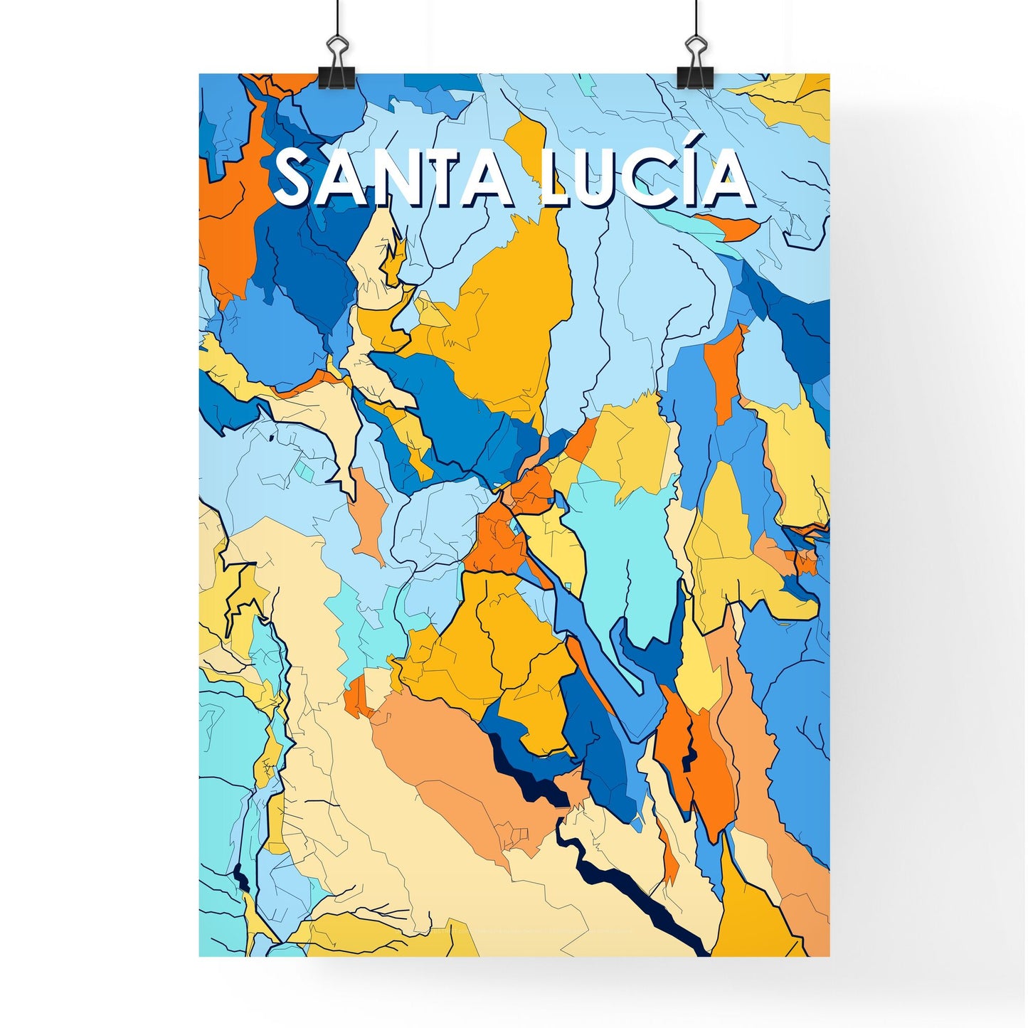 SANTA LUCÍA SPAIN Vibrant Colorful Art Map Poster Blue Orange