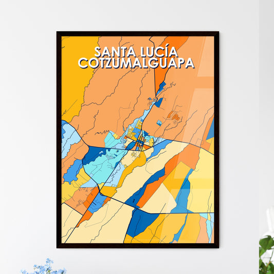 SANTA LUCÍA COTZUMALGUAPA GUATEMALA Vibrant Colorful Art Map Poster Blue Orange