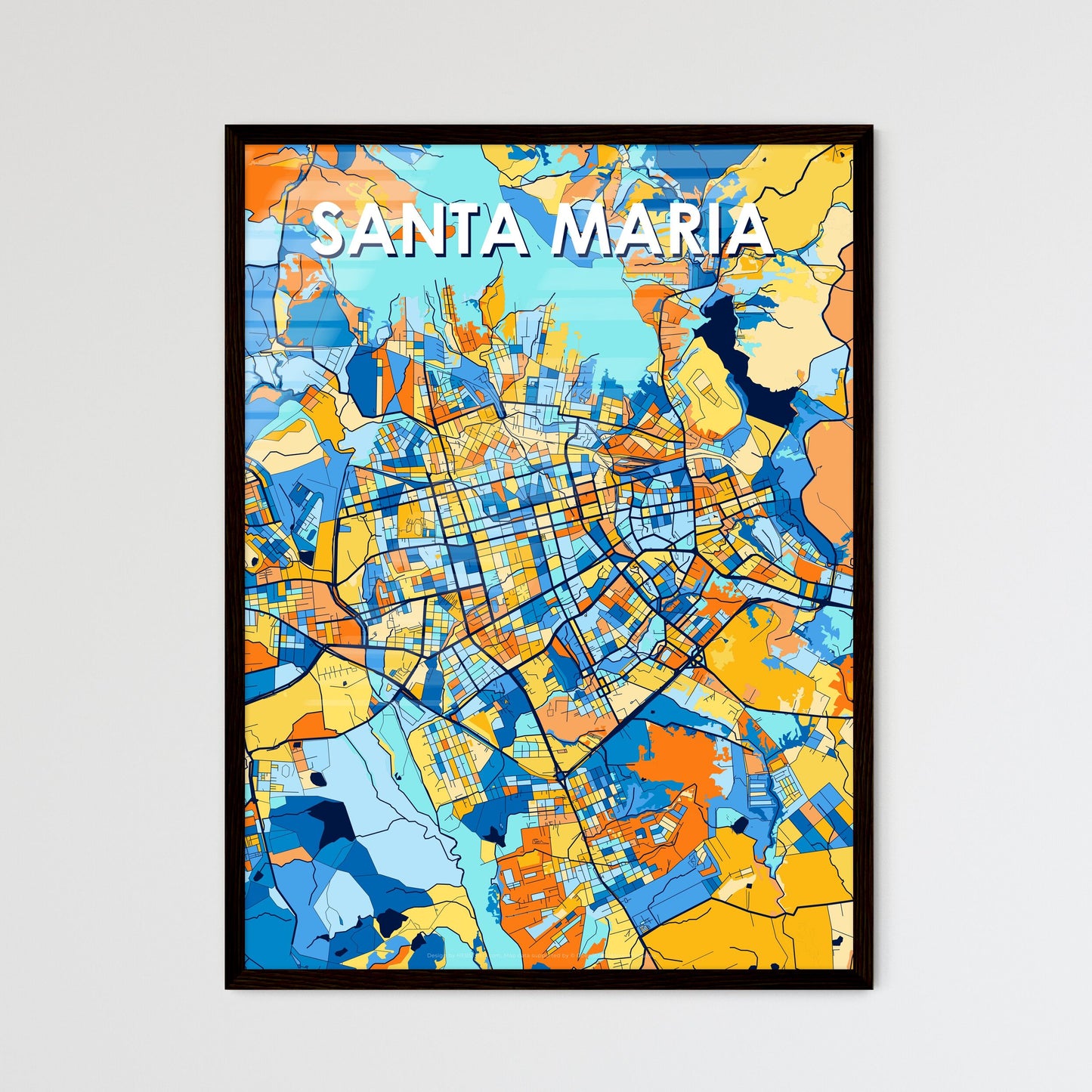 SANTA MARIA BRAZIL Vibrant Colorful Art Map Poster Blue Orange