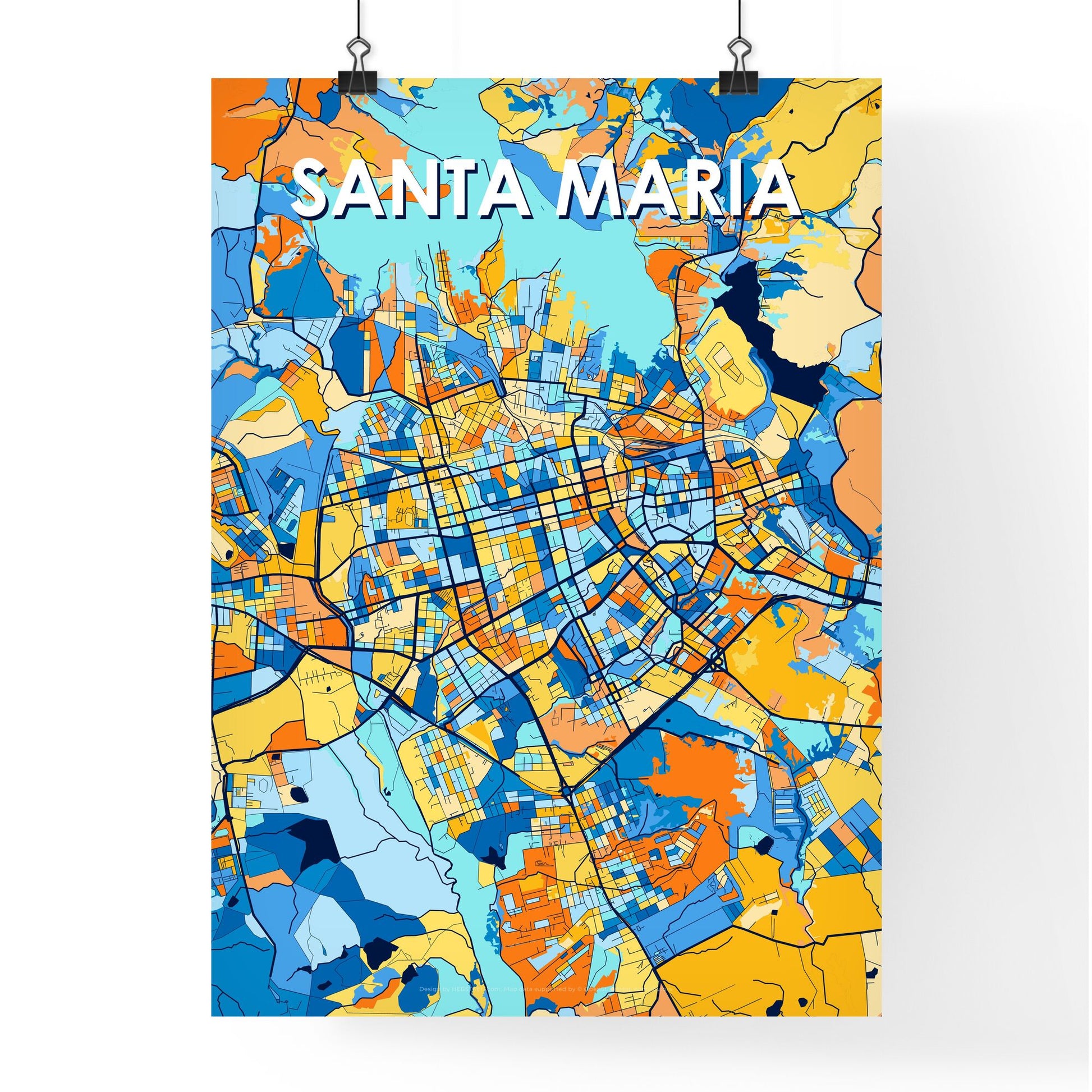 SANTA MARIA BRAZIL Vibrant Colorful Art Map Poster Blue Orange