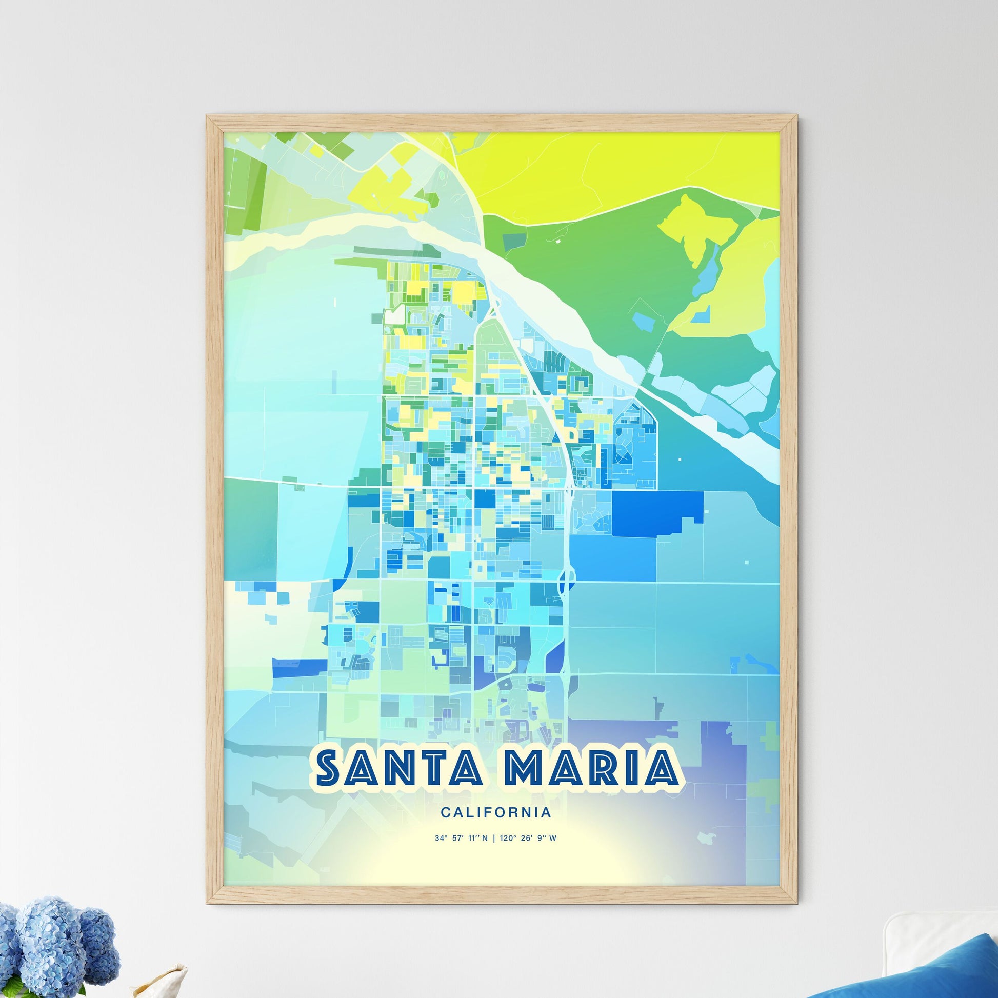 Colorful Santa Maria California Fine Art Map Cool Blue