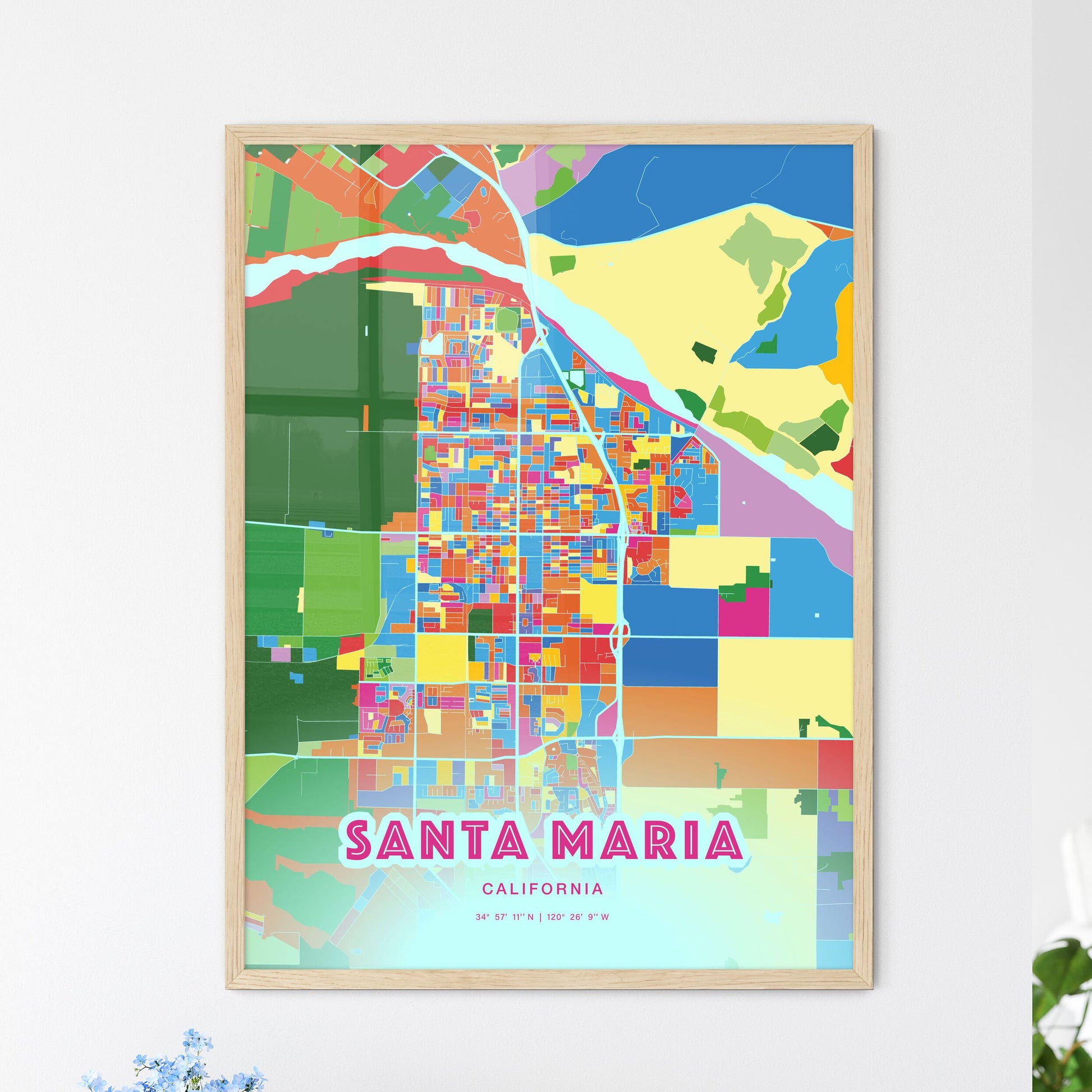 Colorful Santa Maria California Fine Art Map Crazy Colors