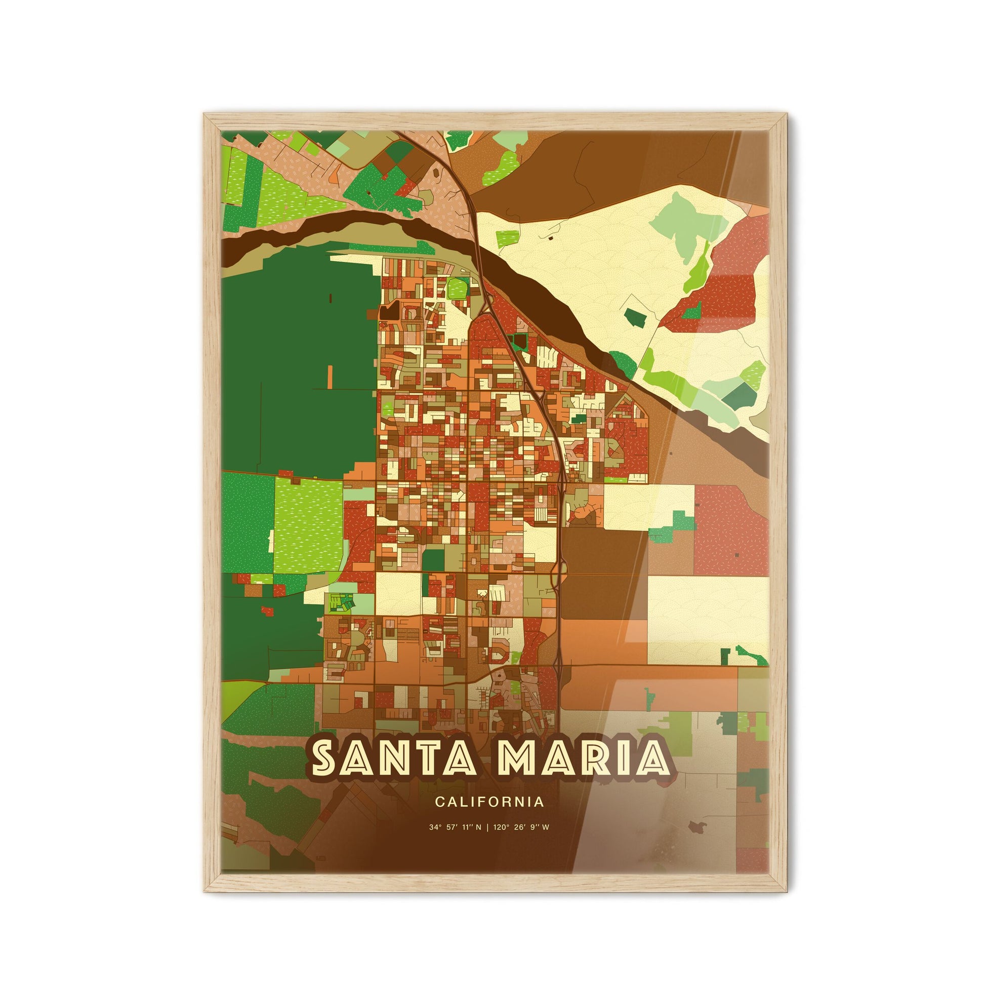Colorful Santa Maria California Fine Art Map Farmhouse