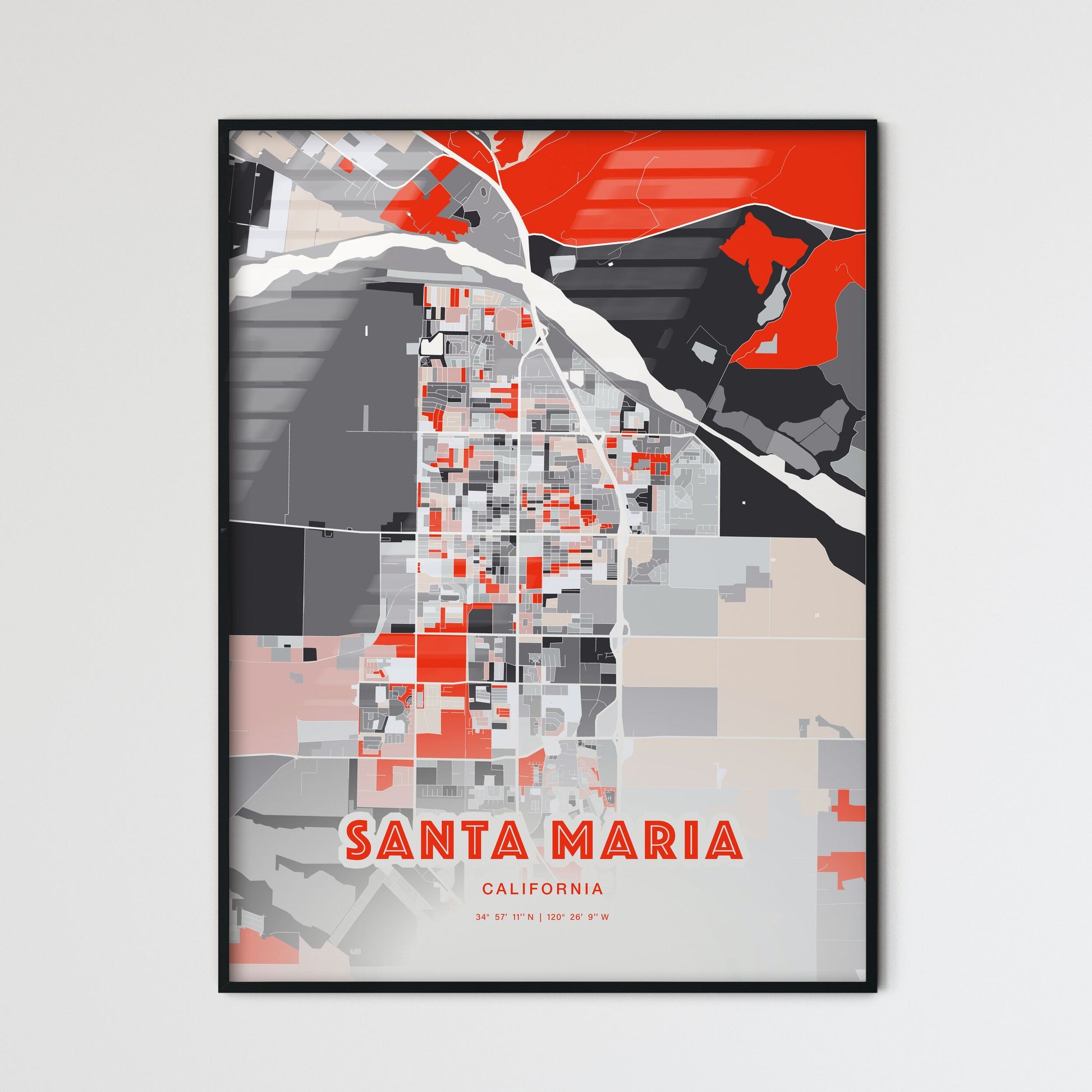 Colorful Santa Maria California Fine Art Map Modern Expressive