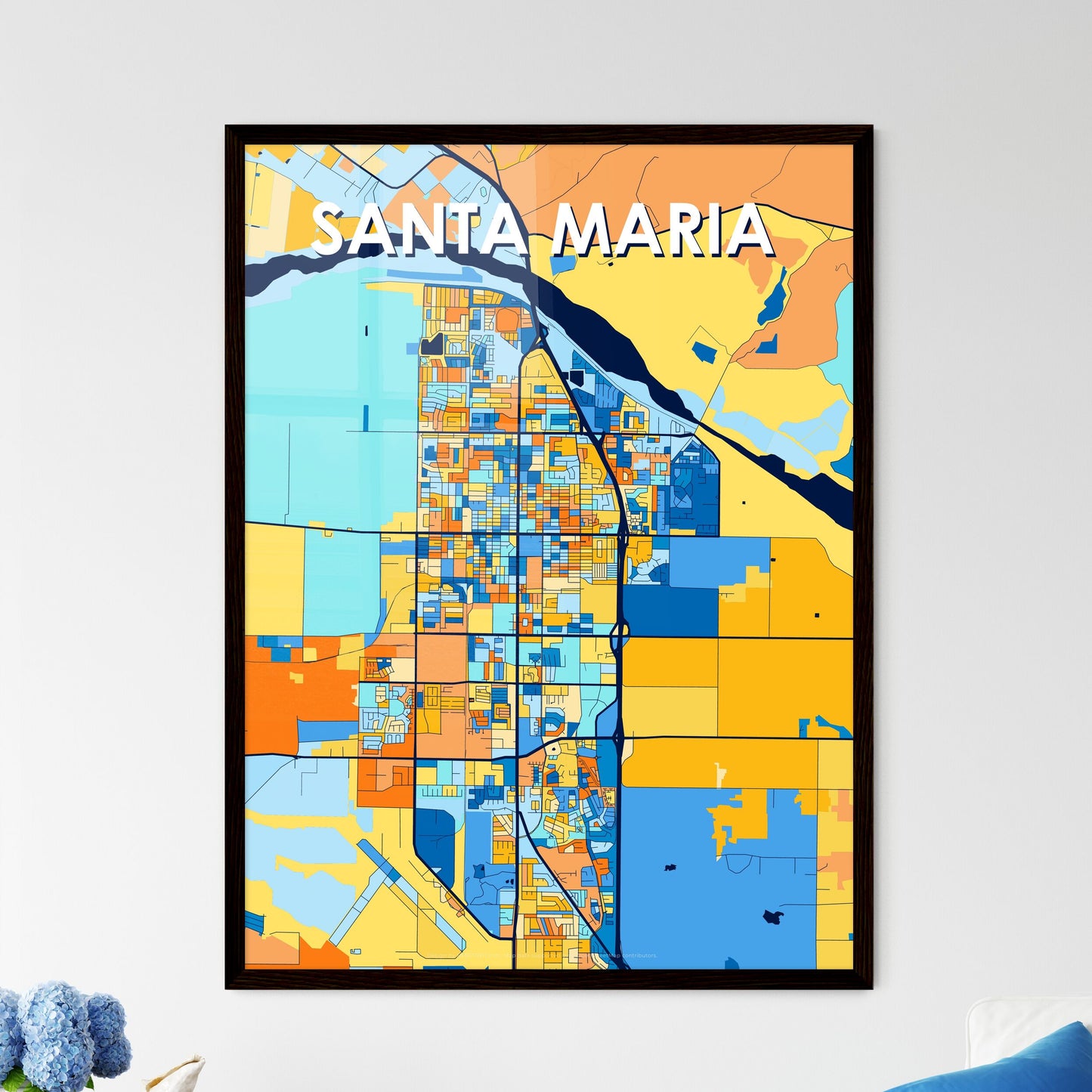 SANTA MARIA CALIFORNIA Vibrant Colorful Art Map Poster Blue Orange