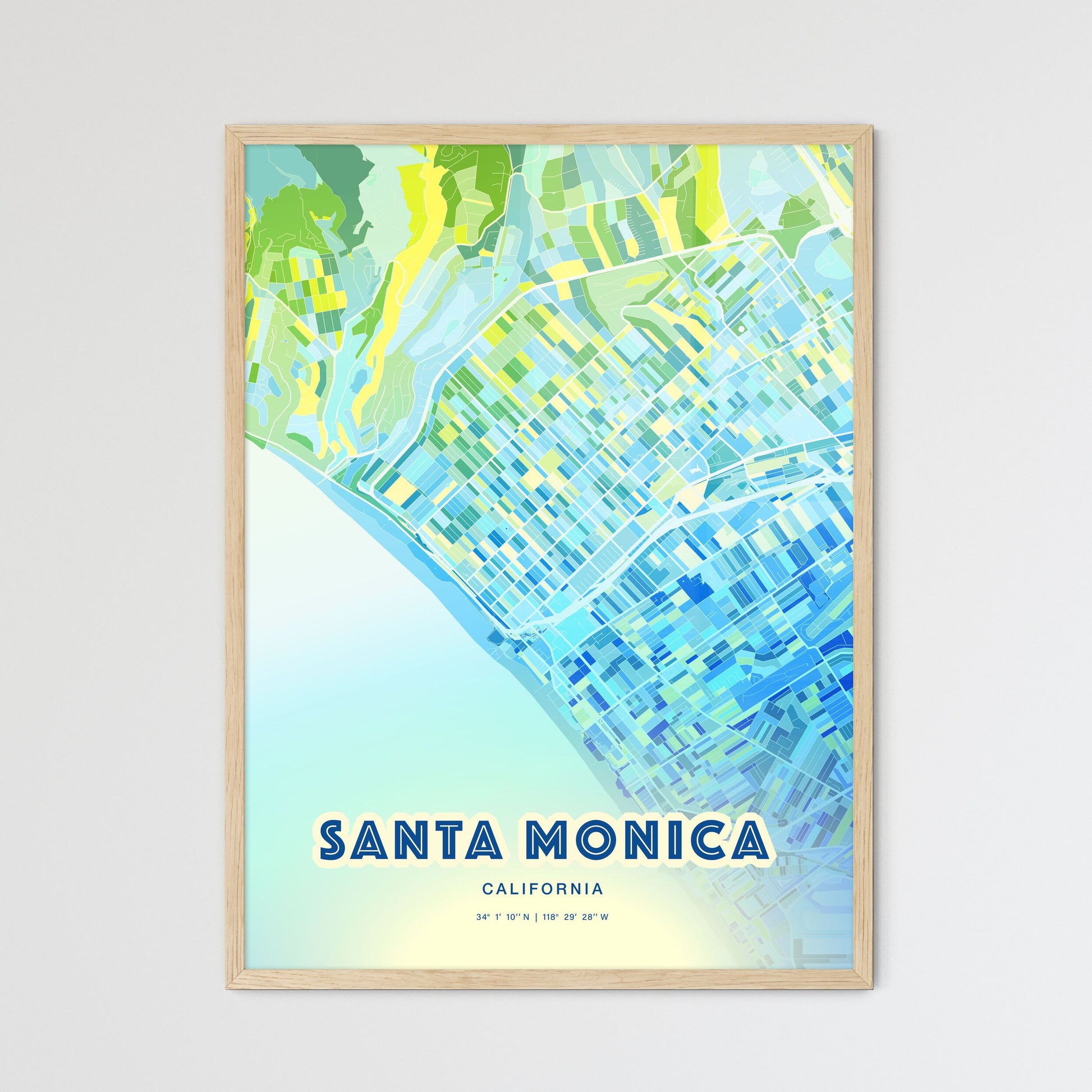 Colorful Santa Monica California Fine Art Map Cool Blue
