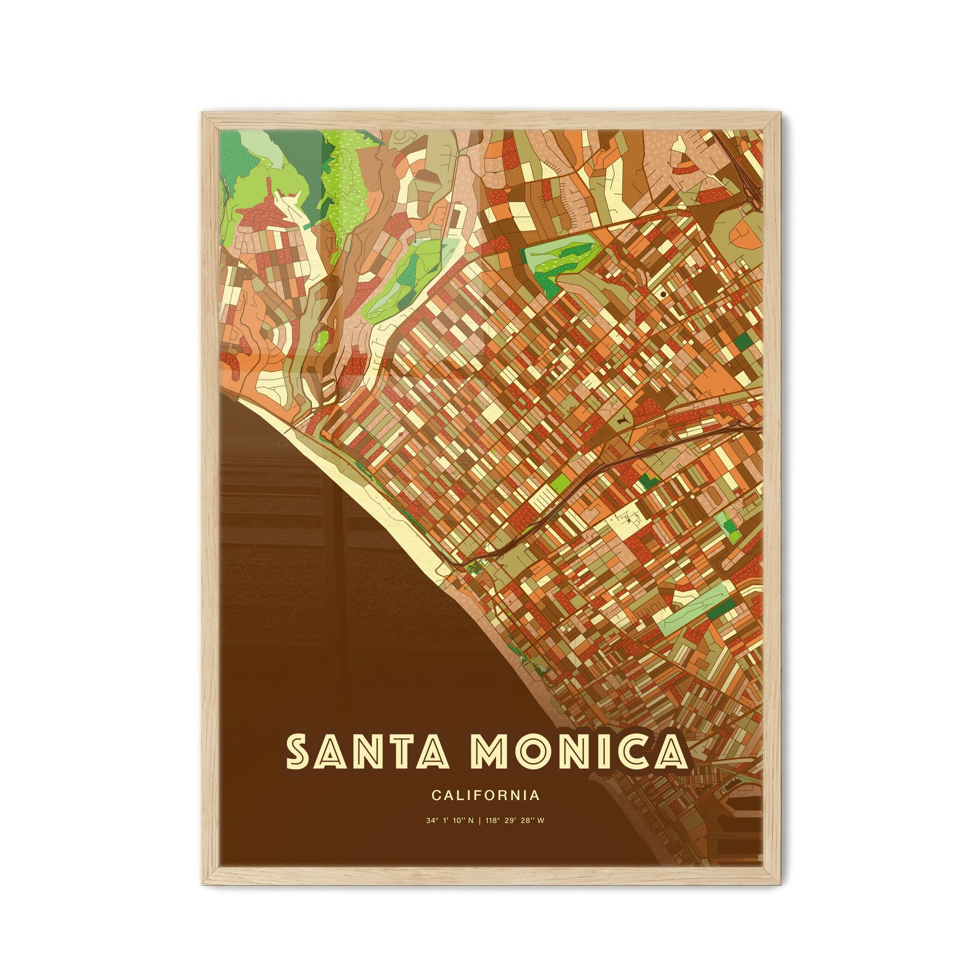 Colorful Santa Monica California Fine Art Map Farmhouse