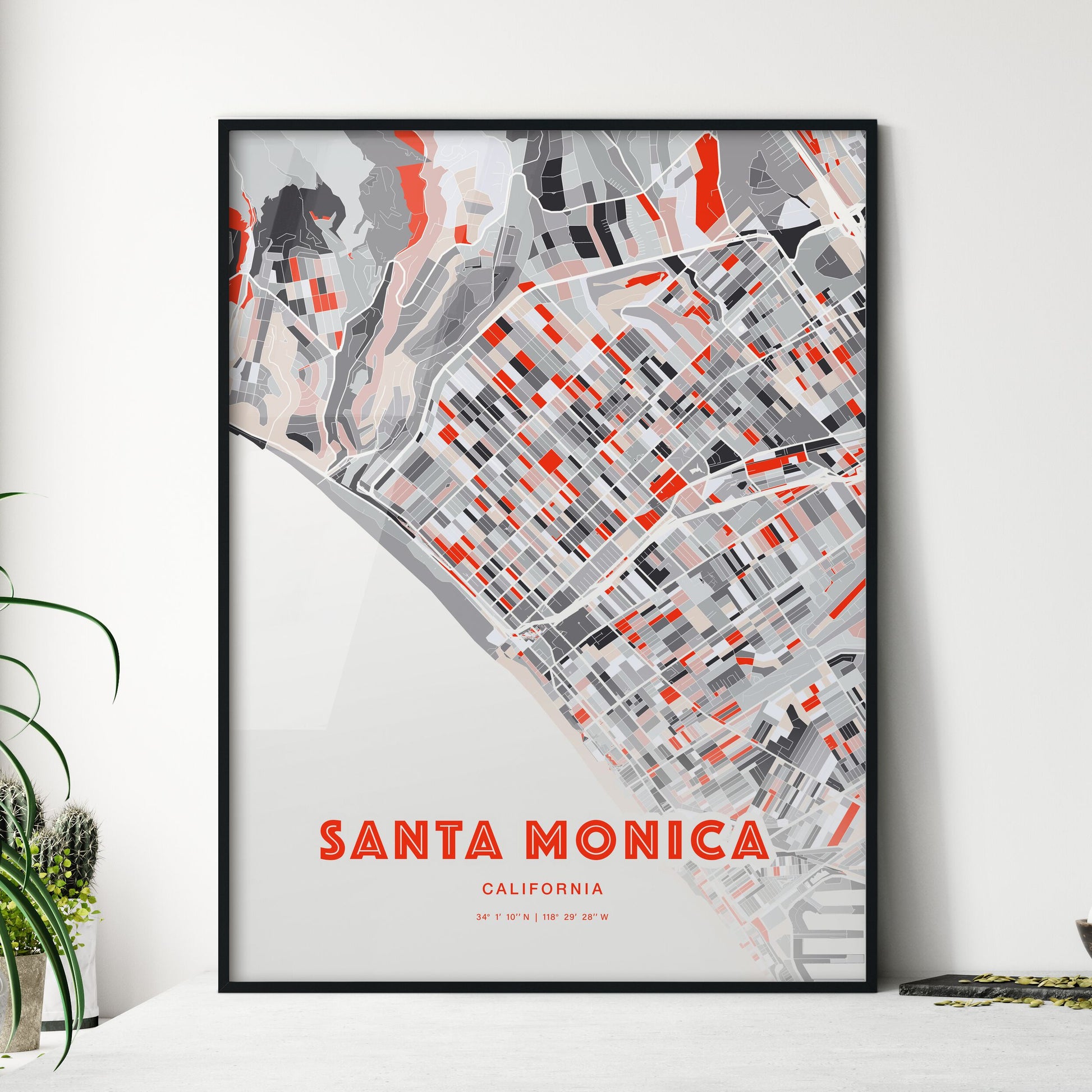 Colorful Santa Monica California Fine Art Map Modern Expressive
