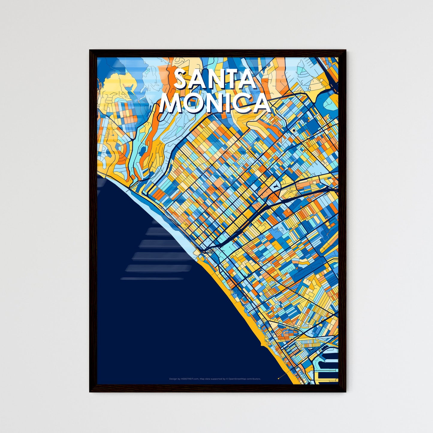 SANTA MONICA CALIFORNIA Vibrant Colorful Art Map Poster Blue Orange