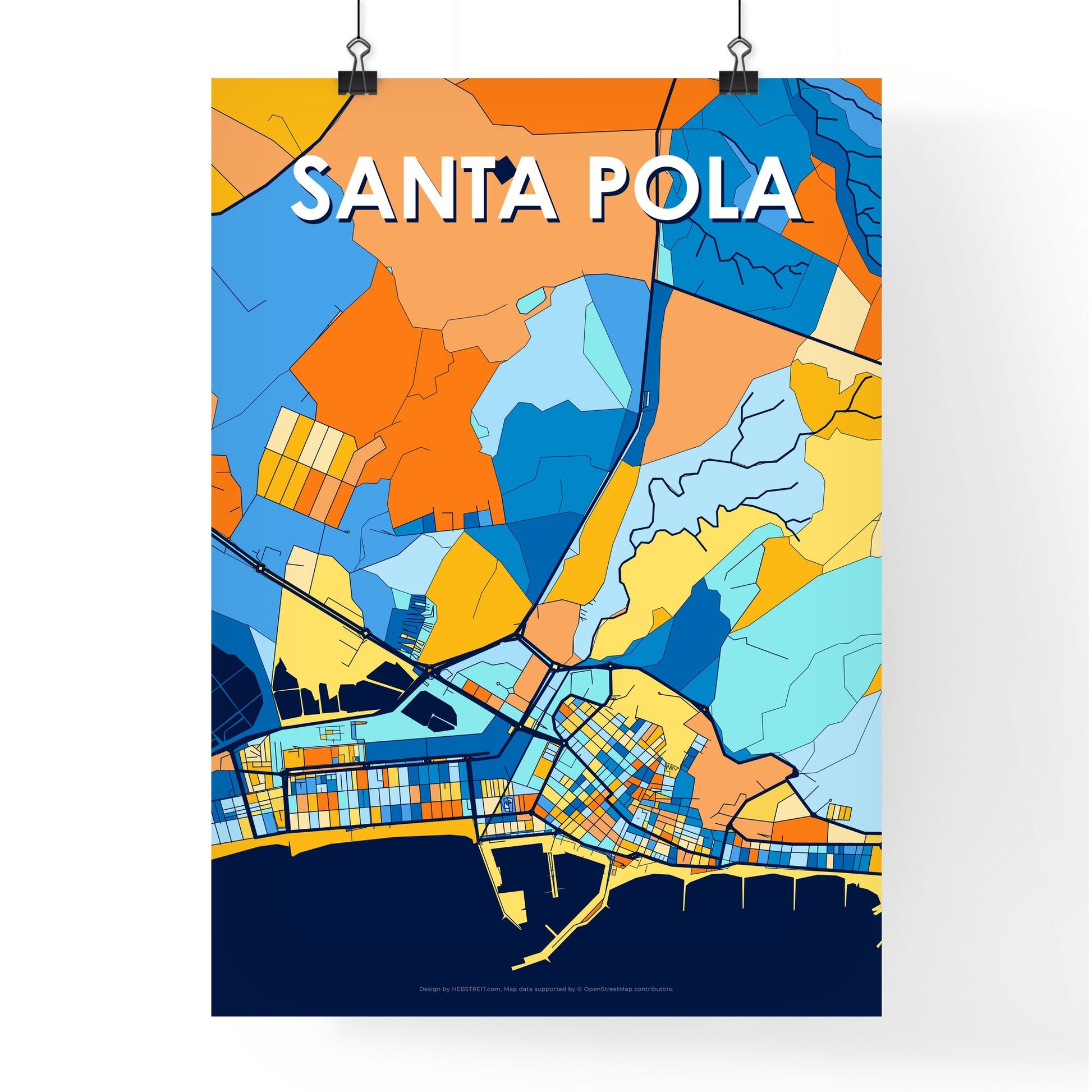 SANTA POLA SPAIN Vibrant Colorful Art Map Poster Blue Orange