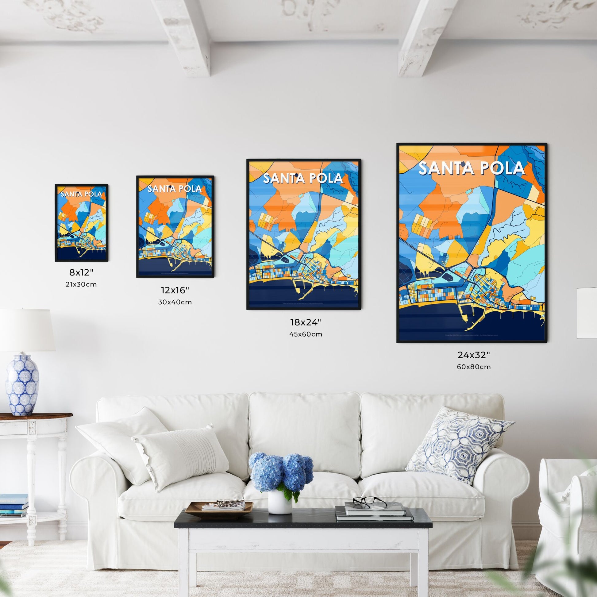 SANTA POLA SPAIN Vibrant Colorful Art Map Poster Blue Orange