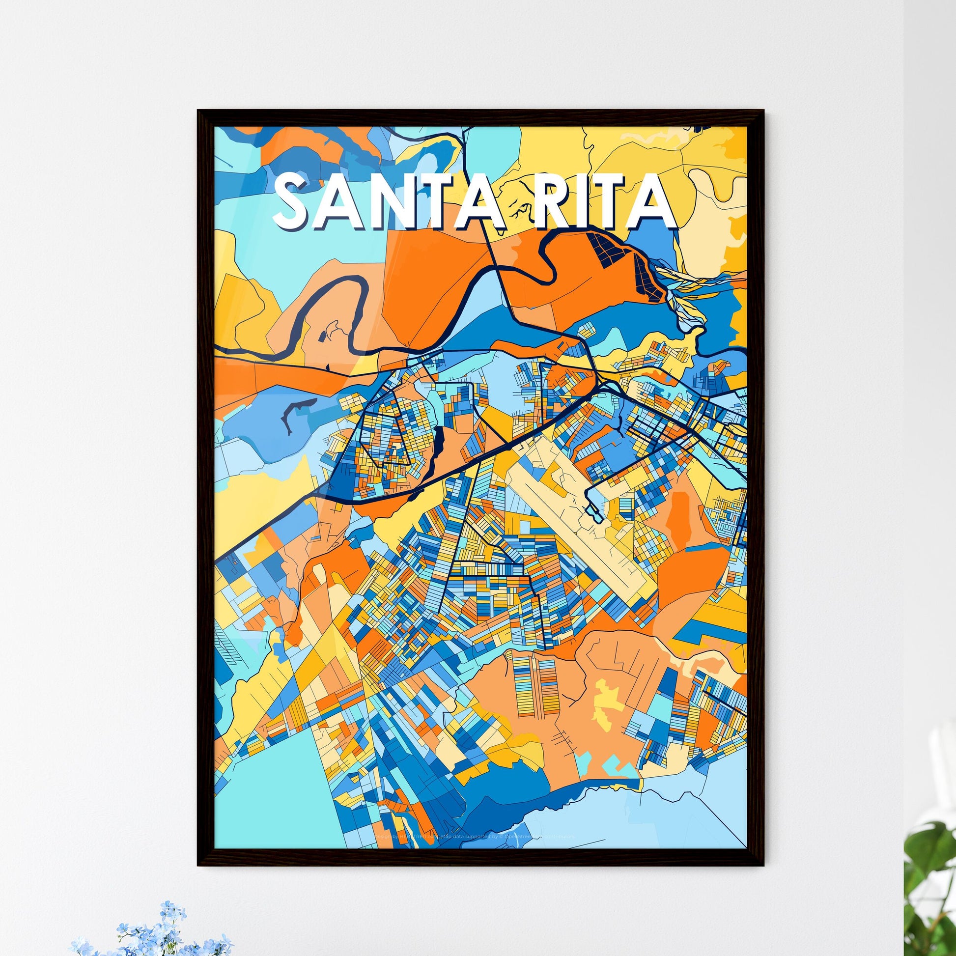 SANTA RITA BRAZIL Vibrant Colorful Art Map Poster Blue Orange