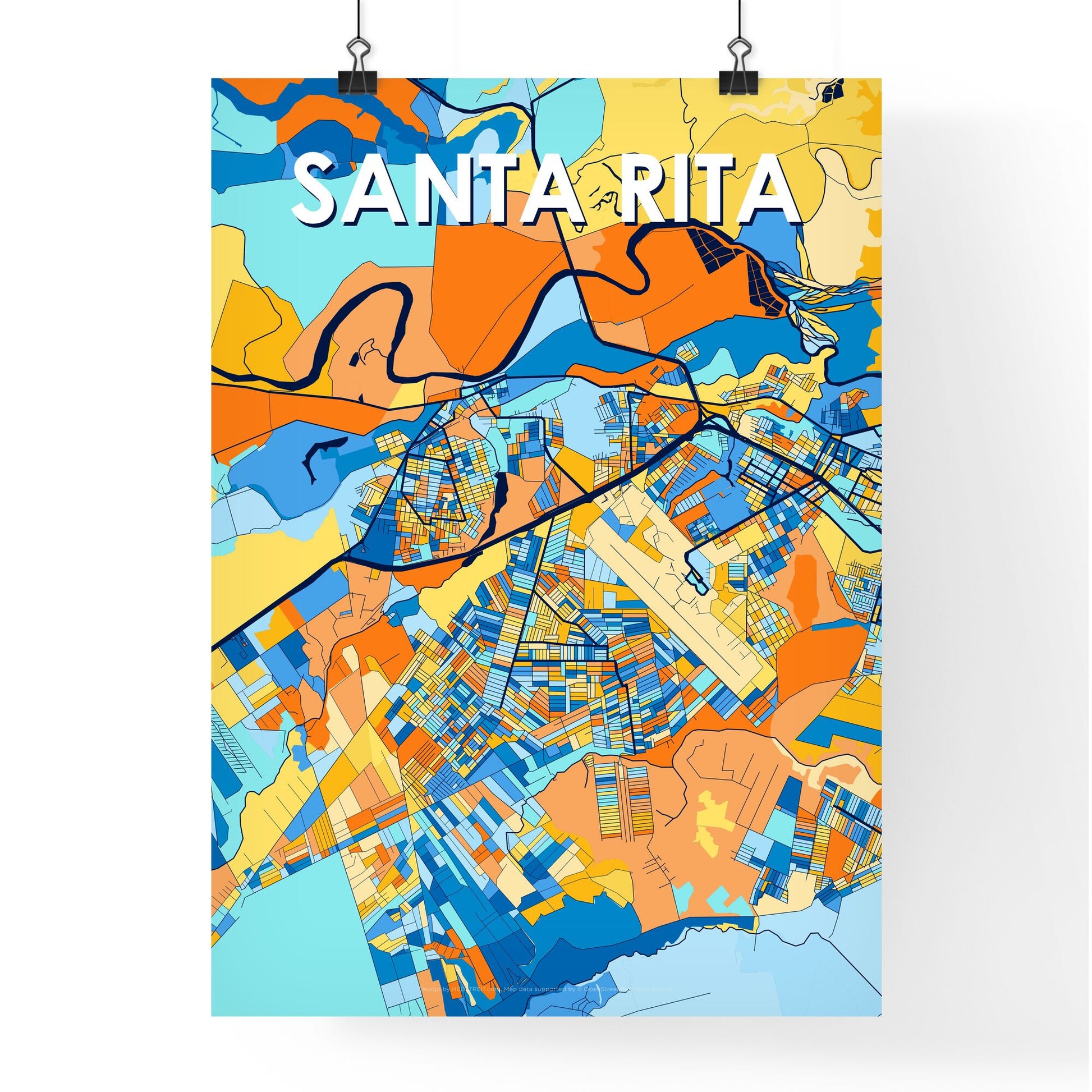 SANTA RITA BRAZIL Vibrant Colorful Art Map Poster Blue Orange