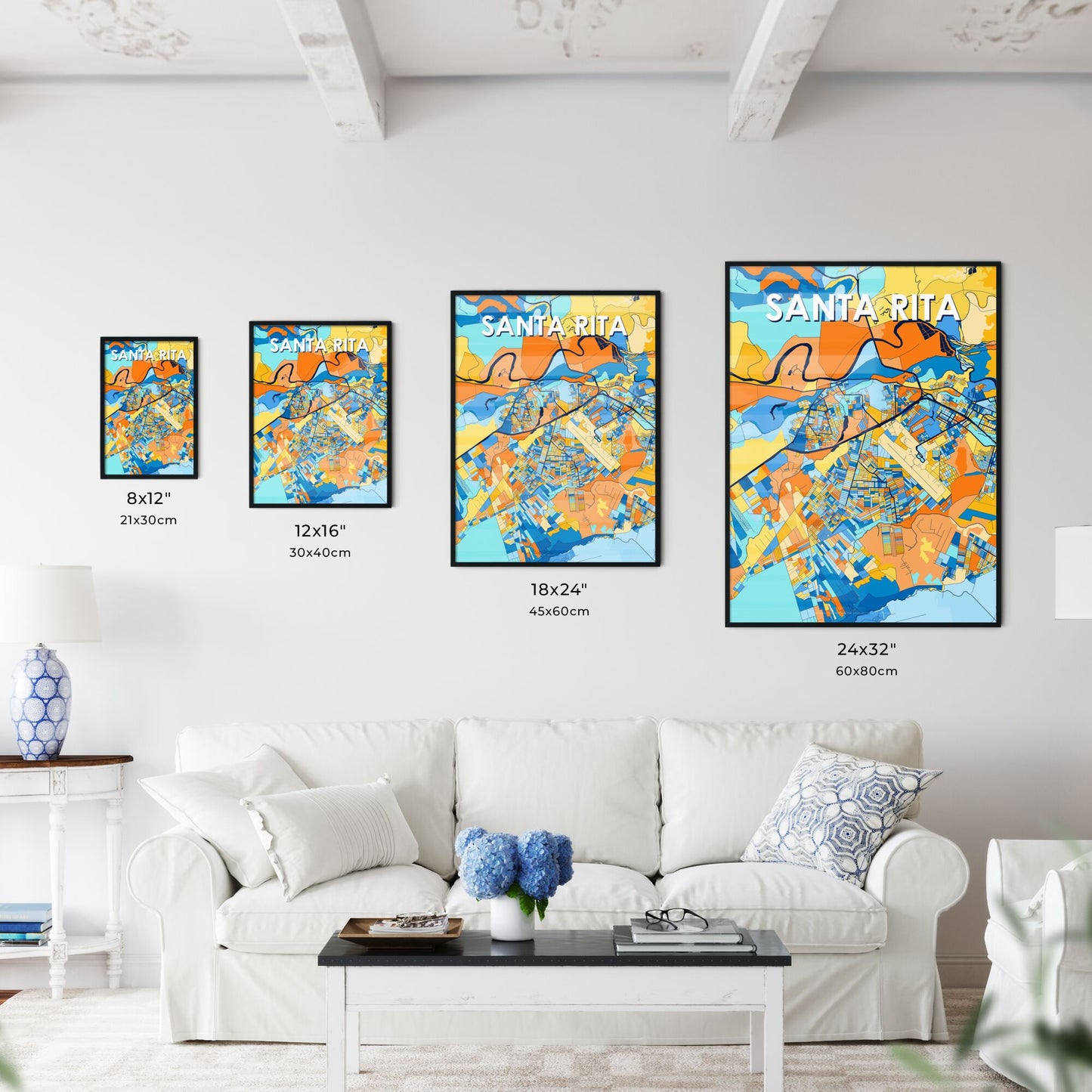 SANTA RITA BRAZIL Vibrant Colorful Art Map Poster Blue Orange