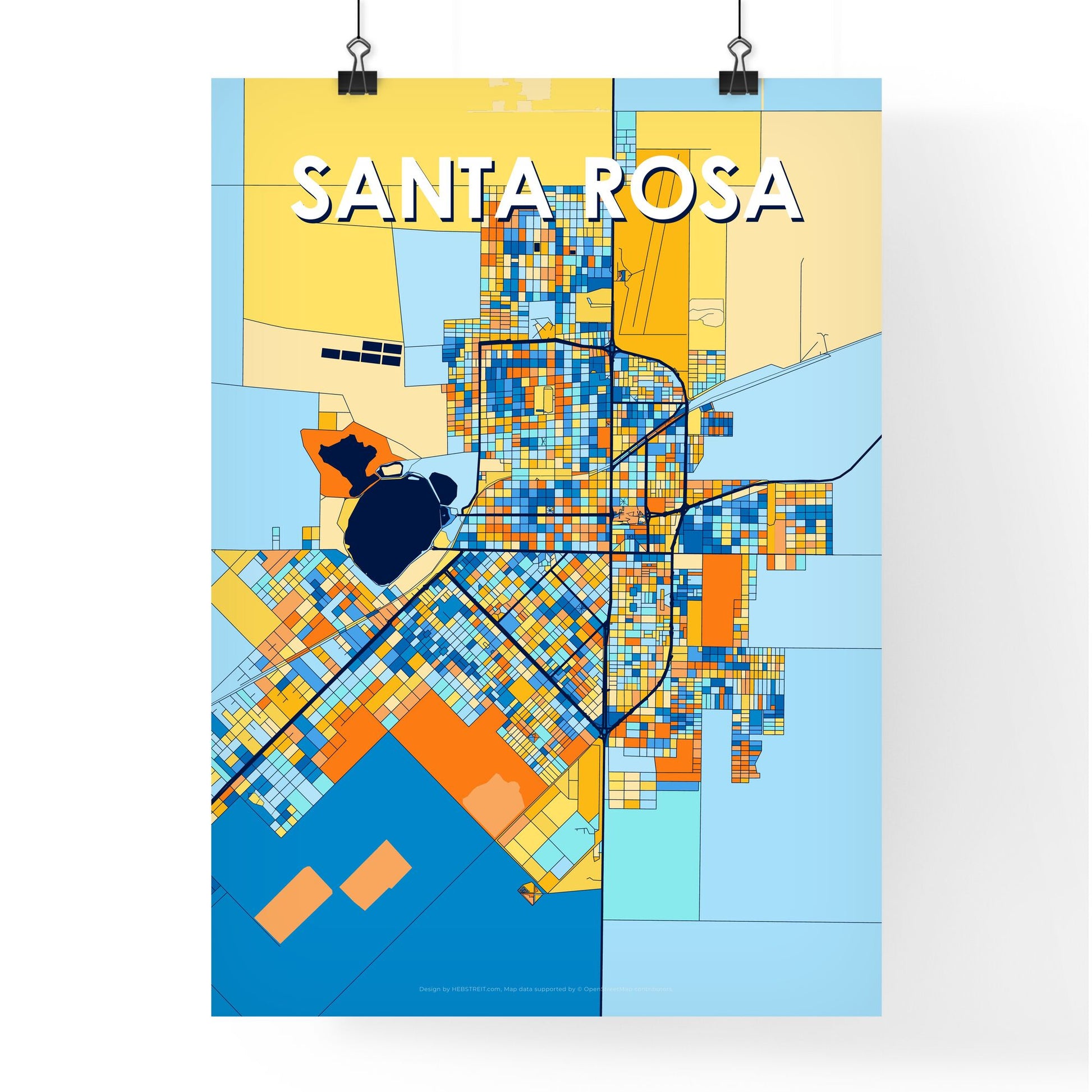 SANTA ROSA ARGENTINA Vibrant Colorful Art Map Poster Blue Orange