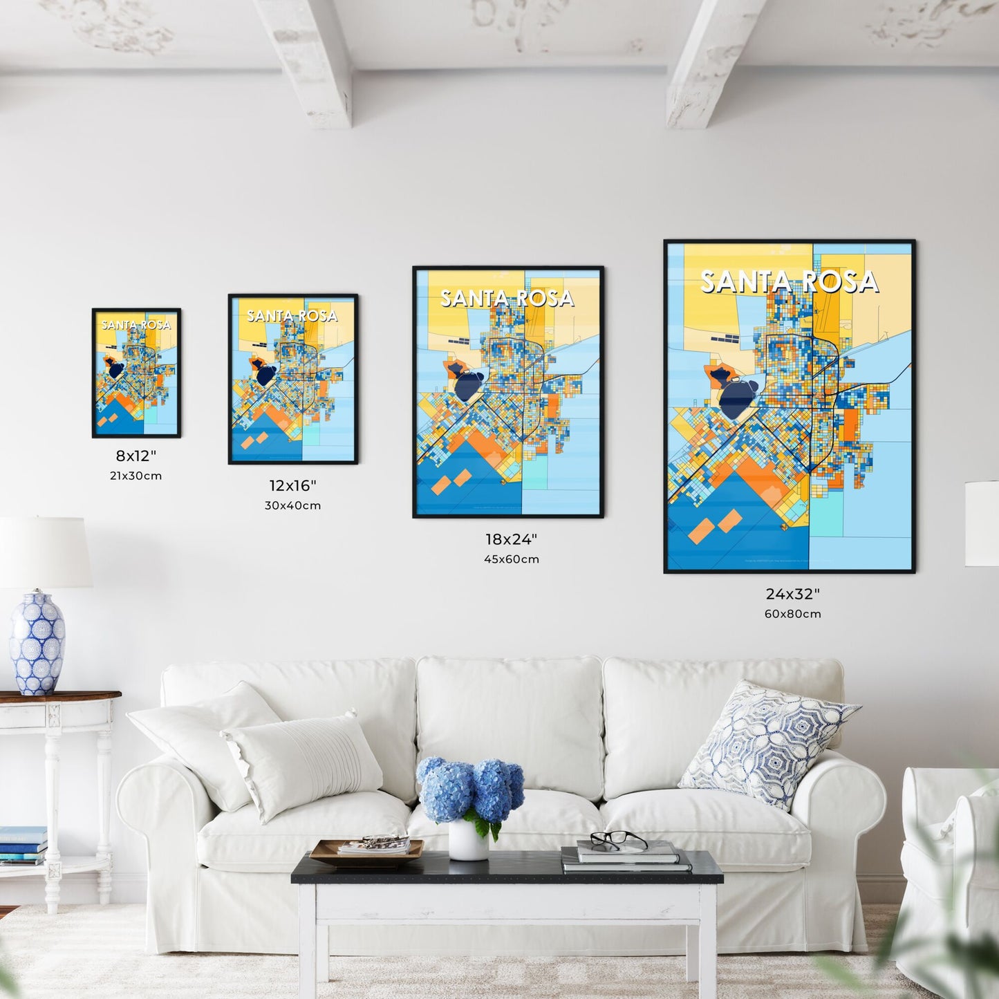 SANTA ROSA ARGENTINA Vibrant Colorful Art Map Poster Blue Orange