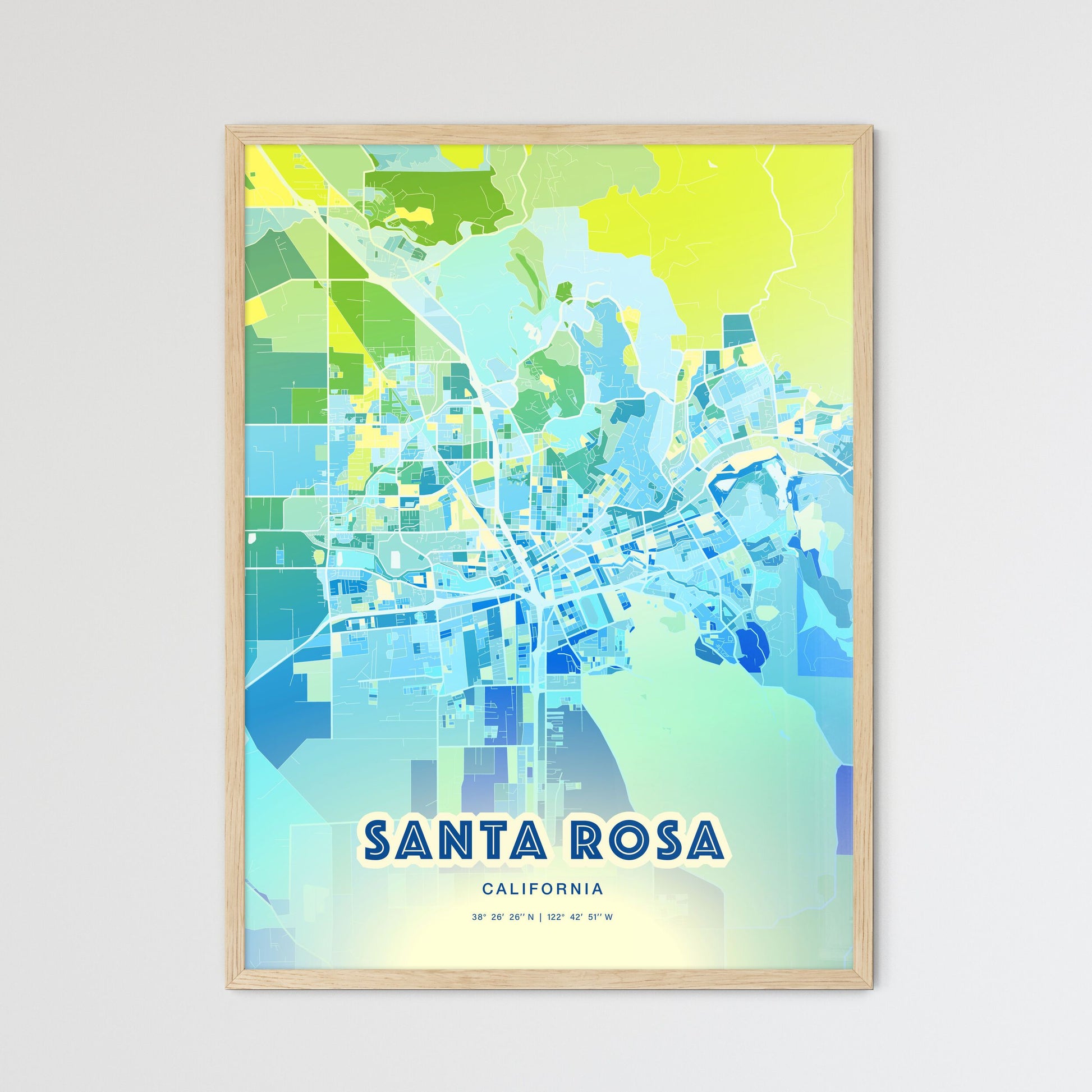 Colorful Santa Rosa California Fine Art Map Cool Blue