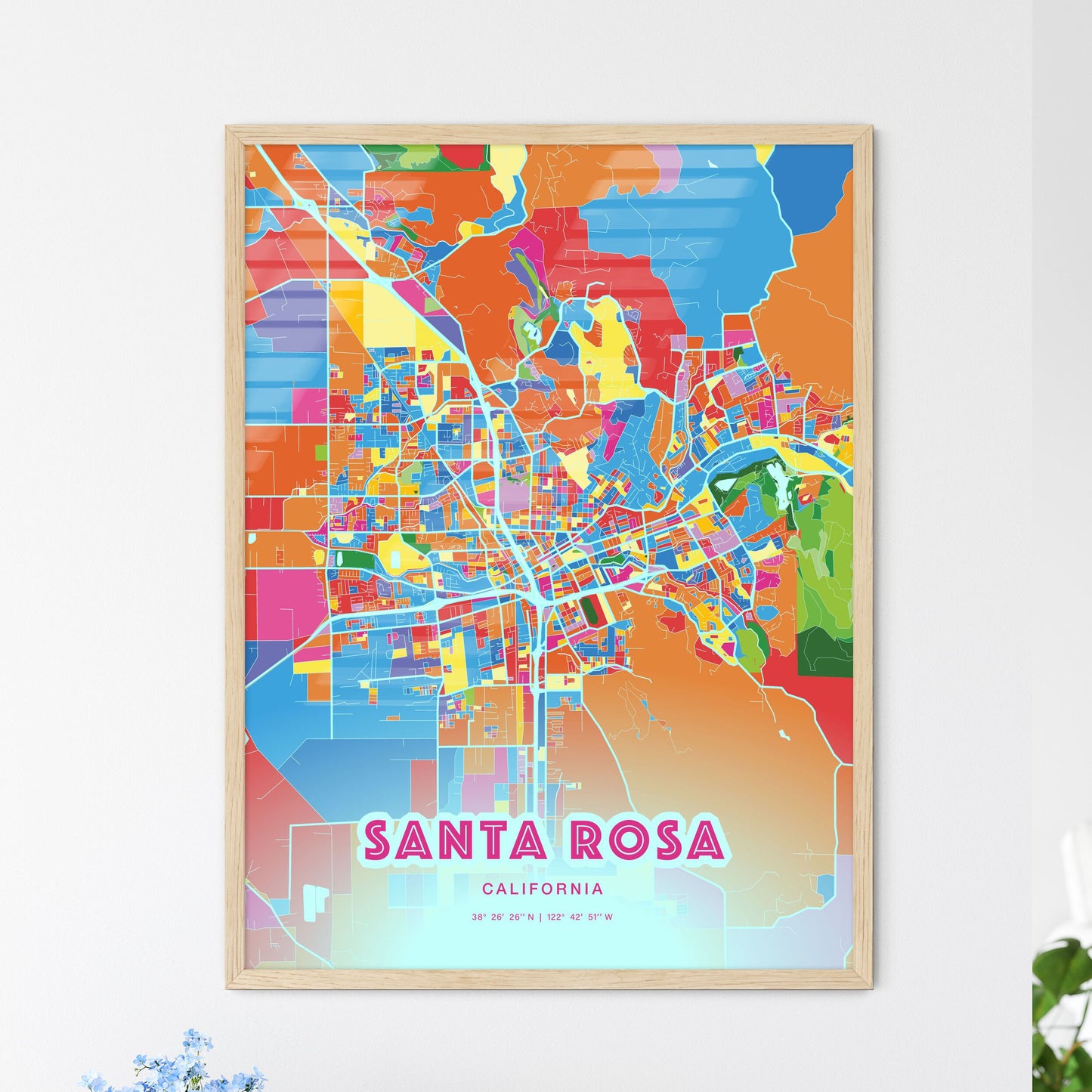 Colorful Santa Rosa California Fine Art Map Crazy Colors