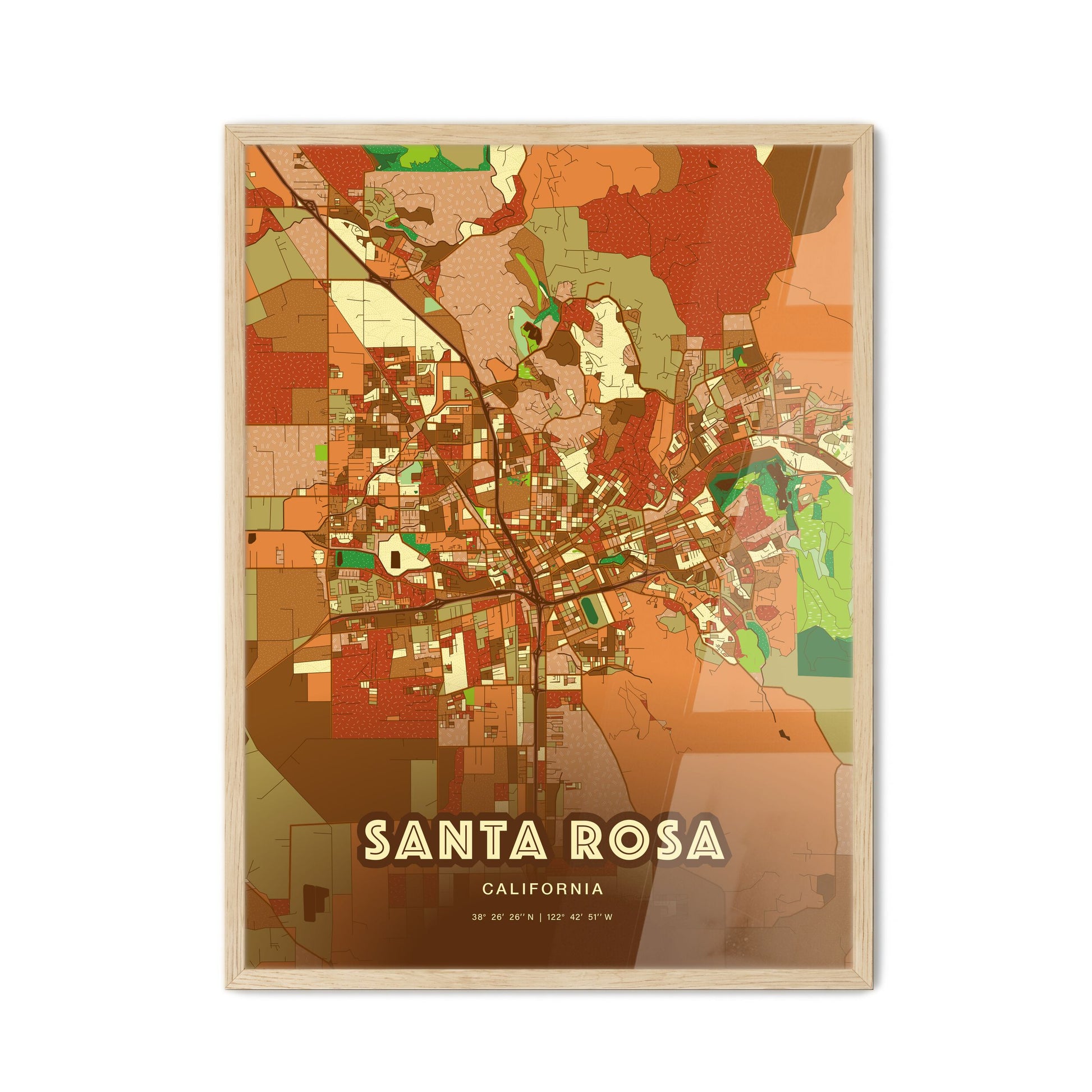 Colorful Santa Rosa California Fine Art Map Farmhouse