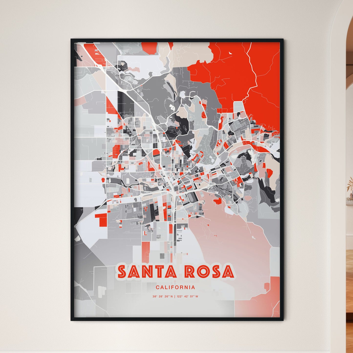 Colorful Santa Rosa California Fine Art Map Modern Expressive