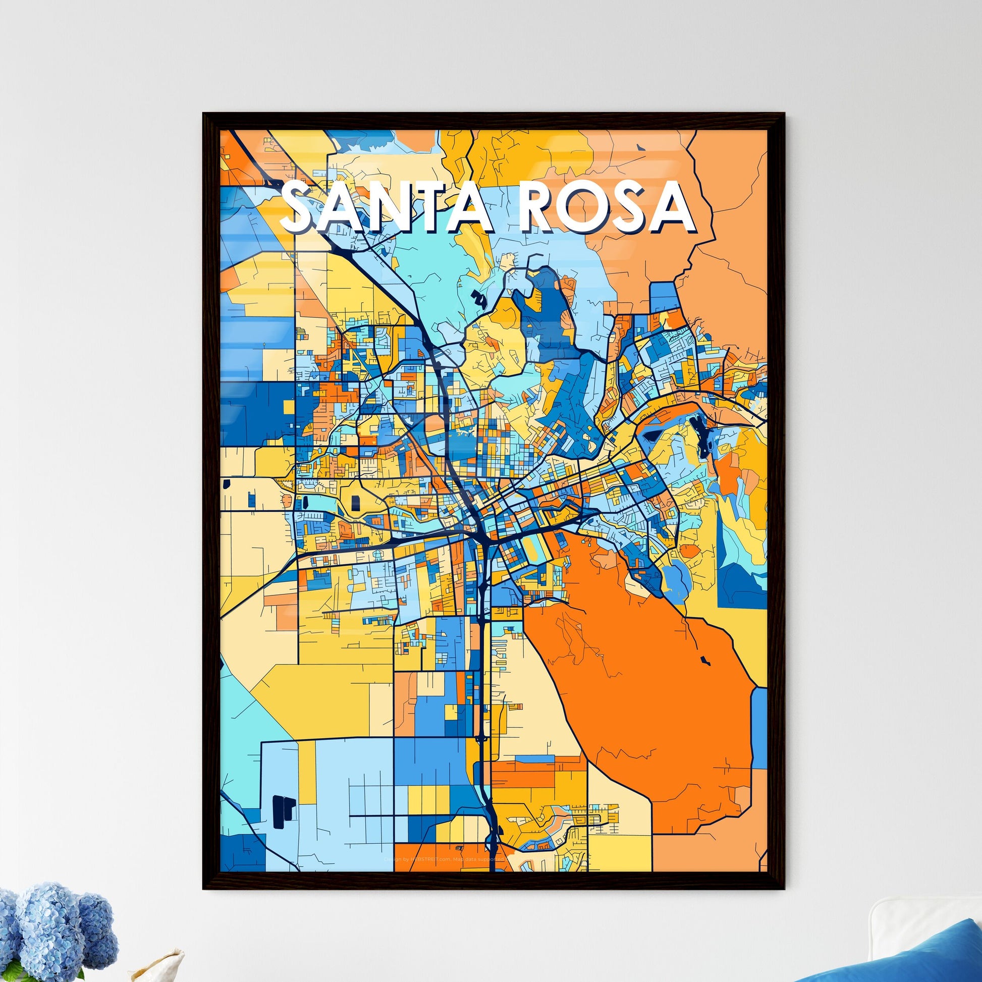 SANTA ROSA CALIFORNIA Vibrant Colorful Art Map Poster Blue Orange