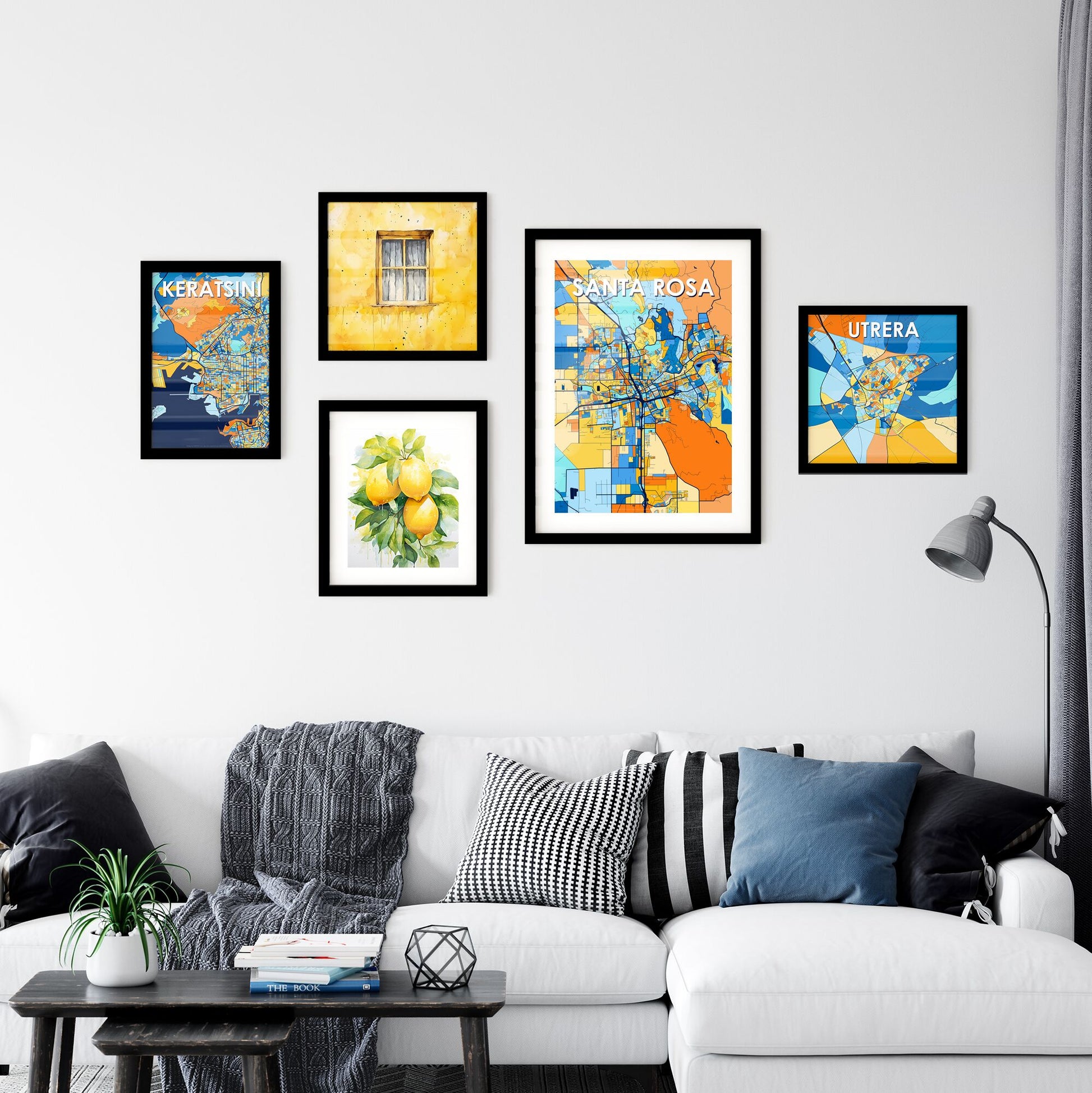 SANTA ROSA CALIFORNIA Vibrant Colorful Art Map Poster Blue Orange