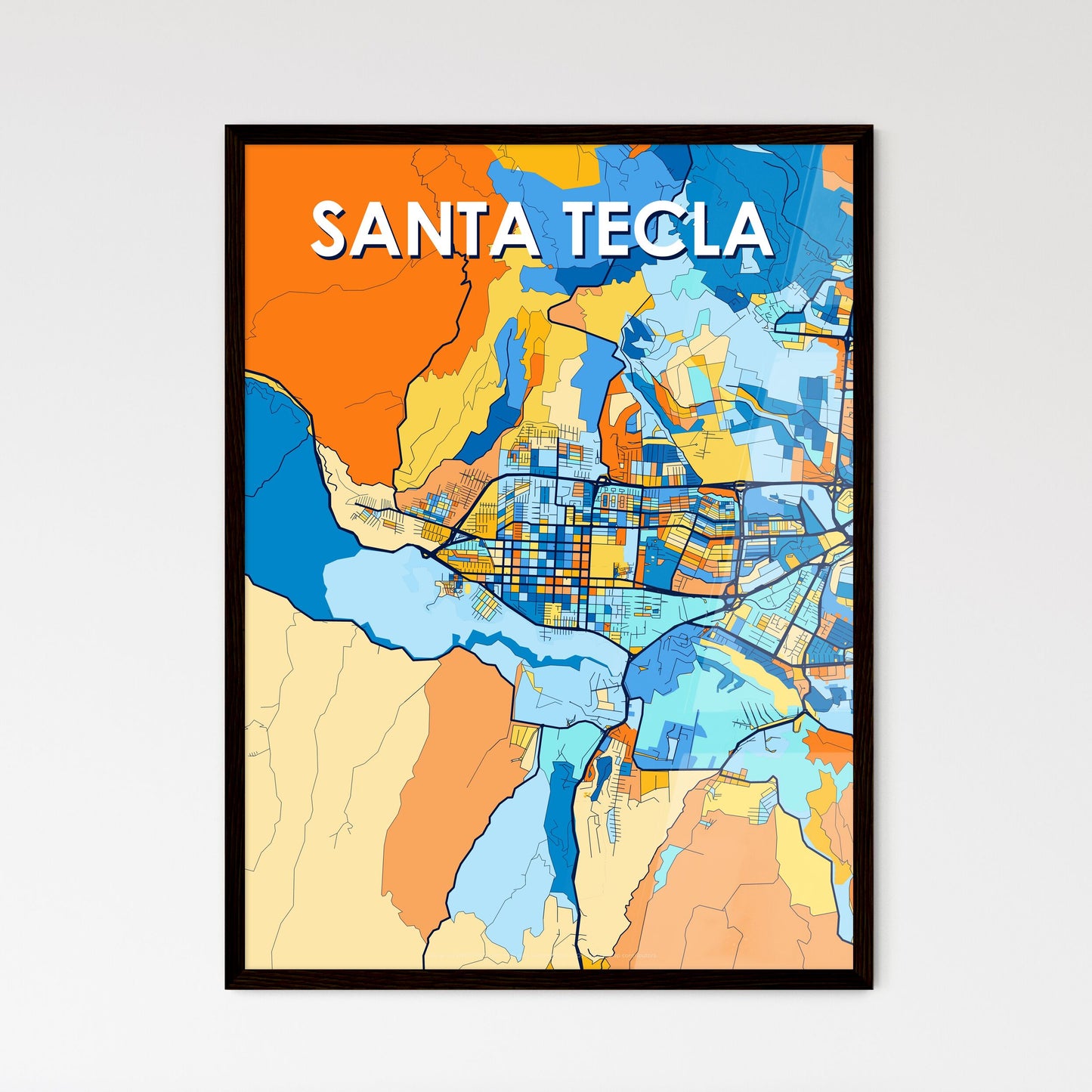 SANTA TECLA EL SALVADOR Vibrant Colorful Art Map Poster Blue Orange