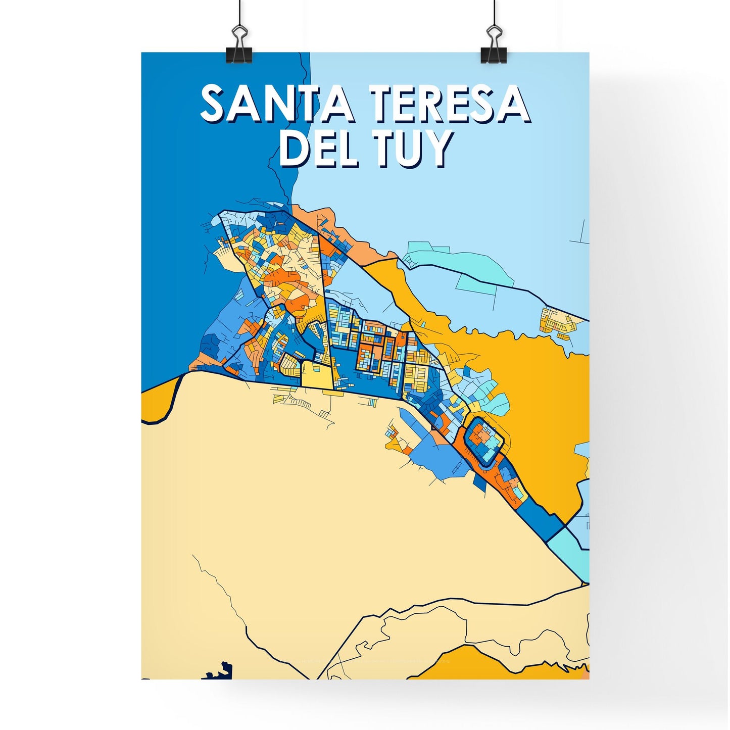 SANTA TERESA DEL TUY VENEZUELA Vibrant Colorful Art Map Poster Blue Orange