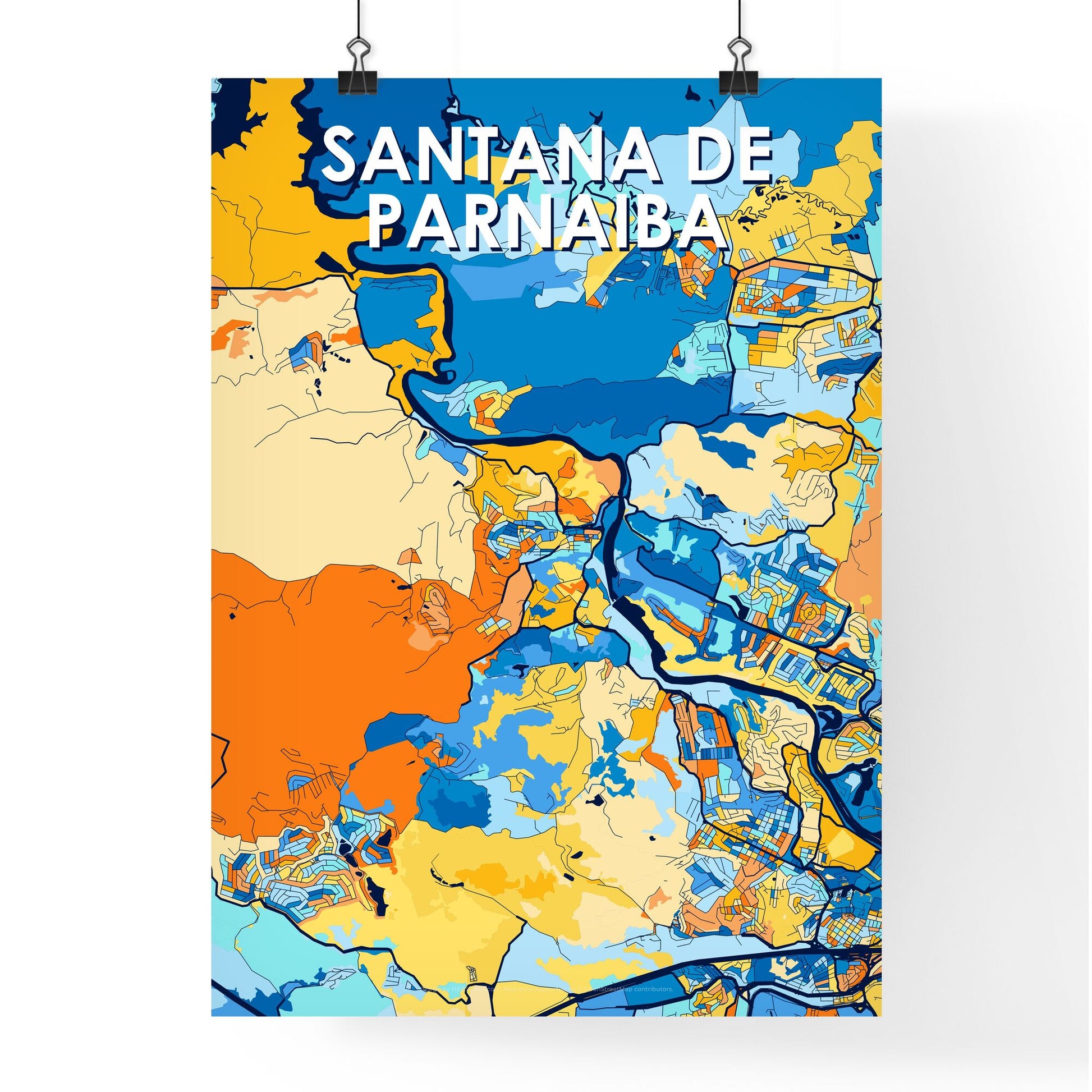 SANTANA DE PARNAIBA BRAZIL Vibrant Colorful Art Map Poster Blue Orange