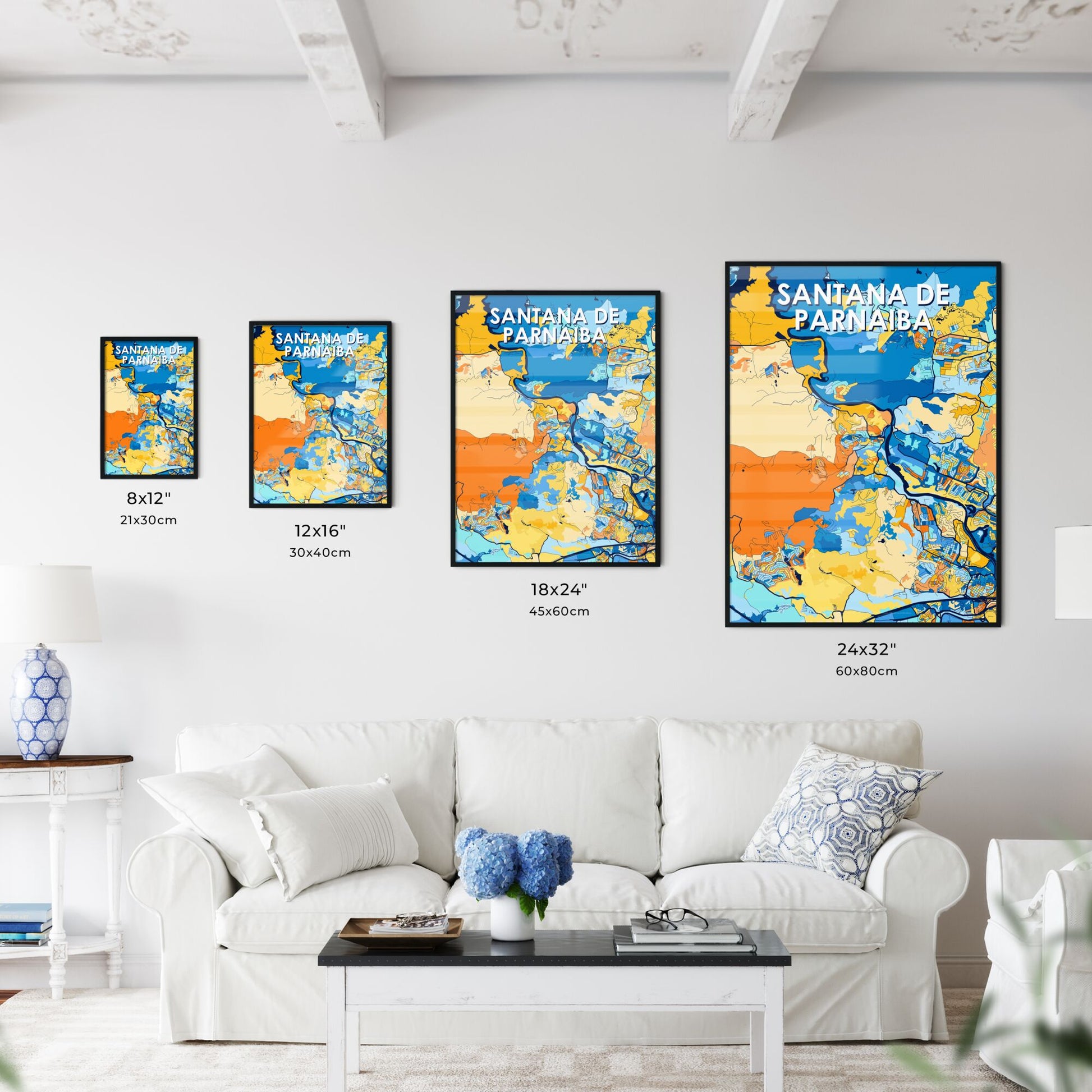 SANTANA DE PARNAIBA BRAZIL Vibrant Colorful Art Map Poster Blue Orange