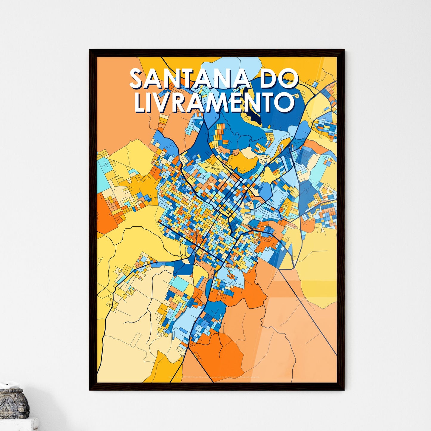 SANTANA DO LIVRAMENTO BRAZIL Vibrant Colorful Art Map Poster Blue Orange