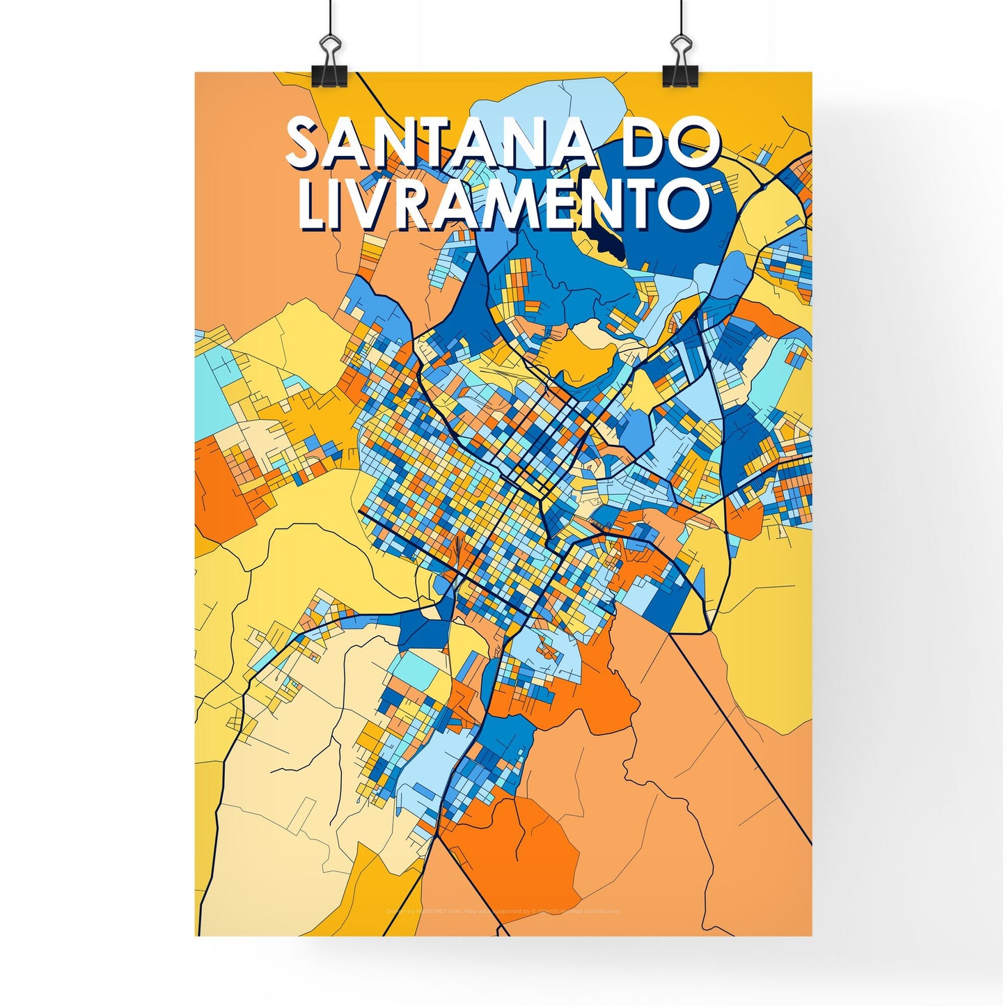 SANTANA DO LIVRAMENTO BRAZIL Vibrant Colorful Art Map Poster Blue Orange