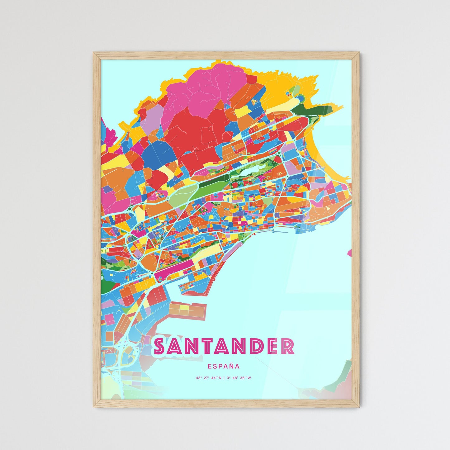 Colorful Santander Spain Fine Art Map Crazy Colors