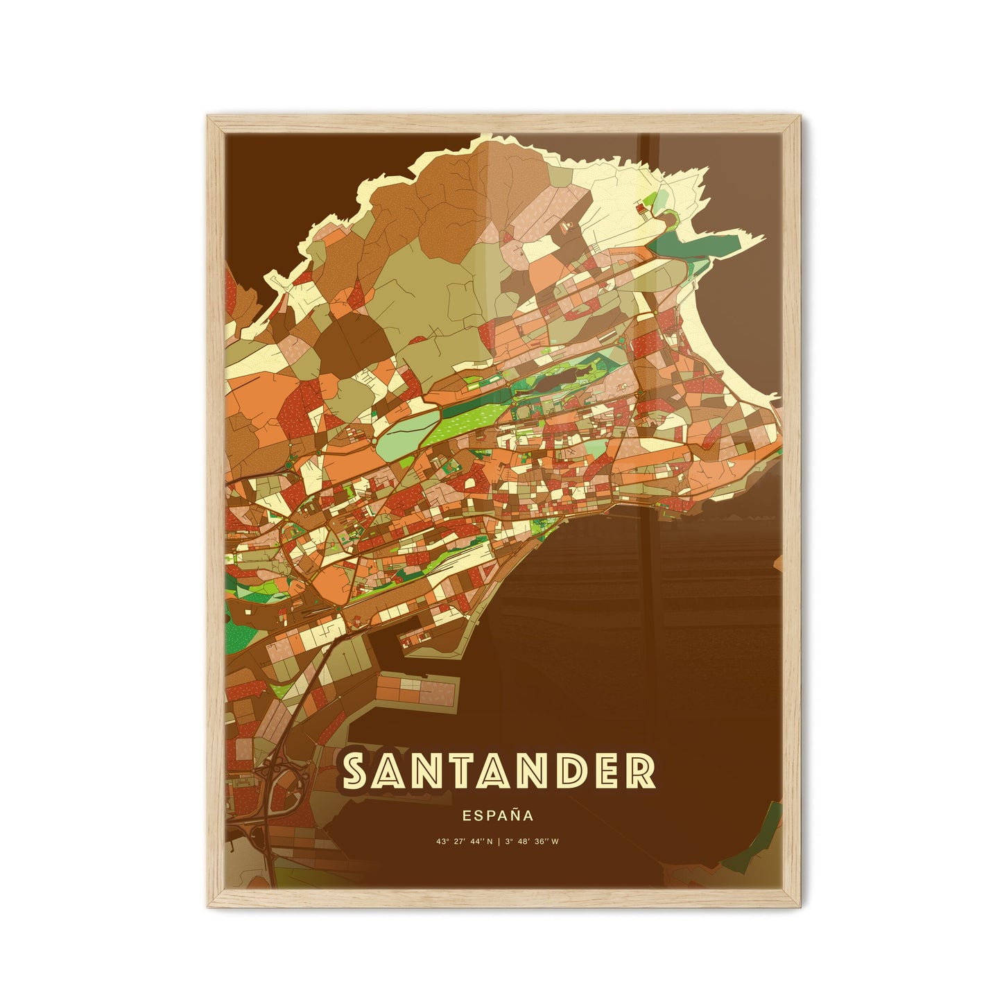 Colorful Santander Spain Fine Art Map Farmhouse