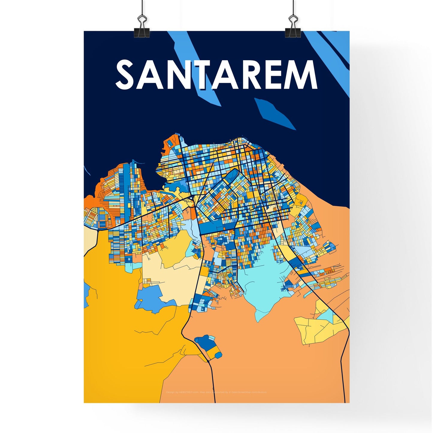 SANTAREM BRAZIL Vibrant Colorful Art Map Poster Blue Orange