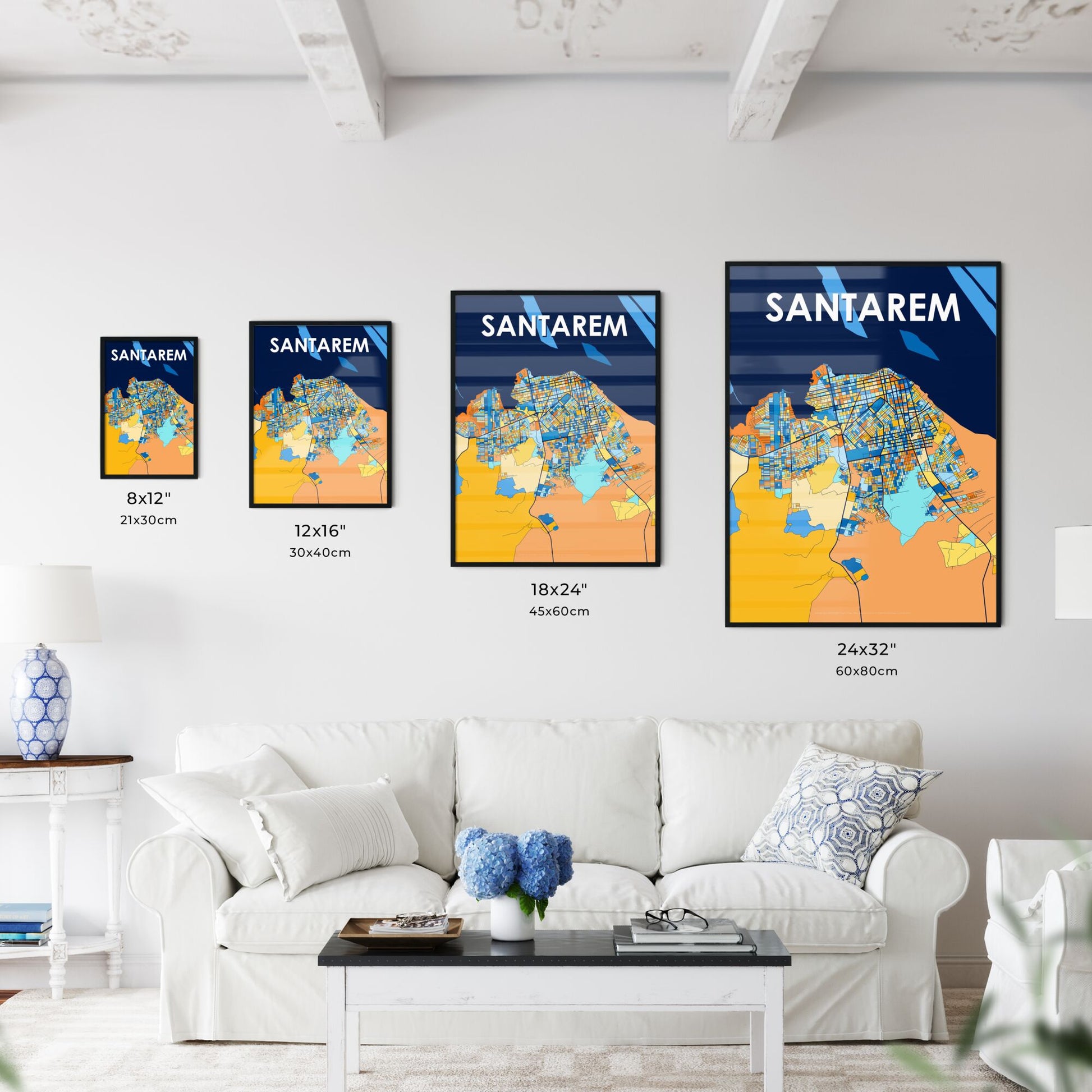 SANTAREM BRAZIL Vibrant Colorful Art Map Poster Blue Orange