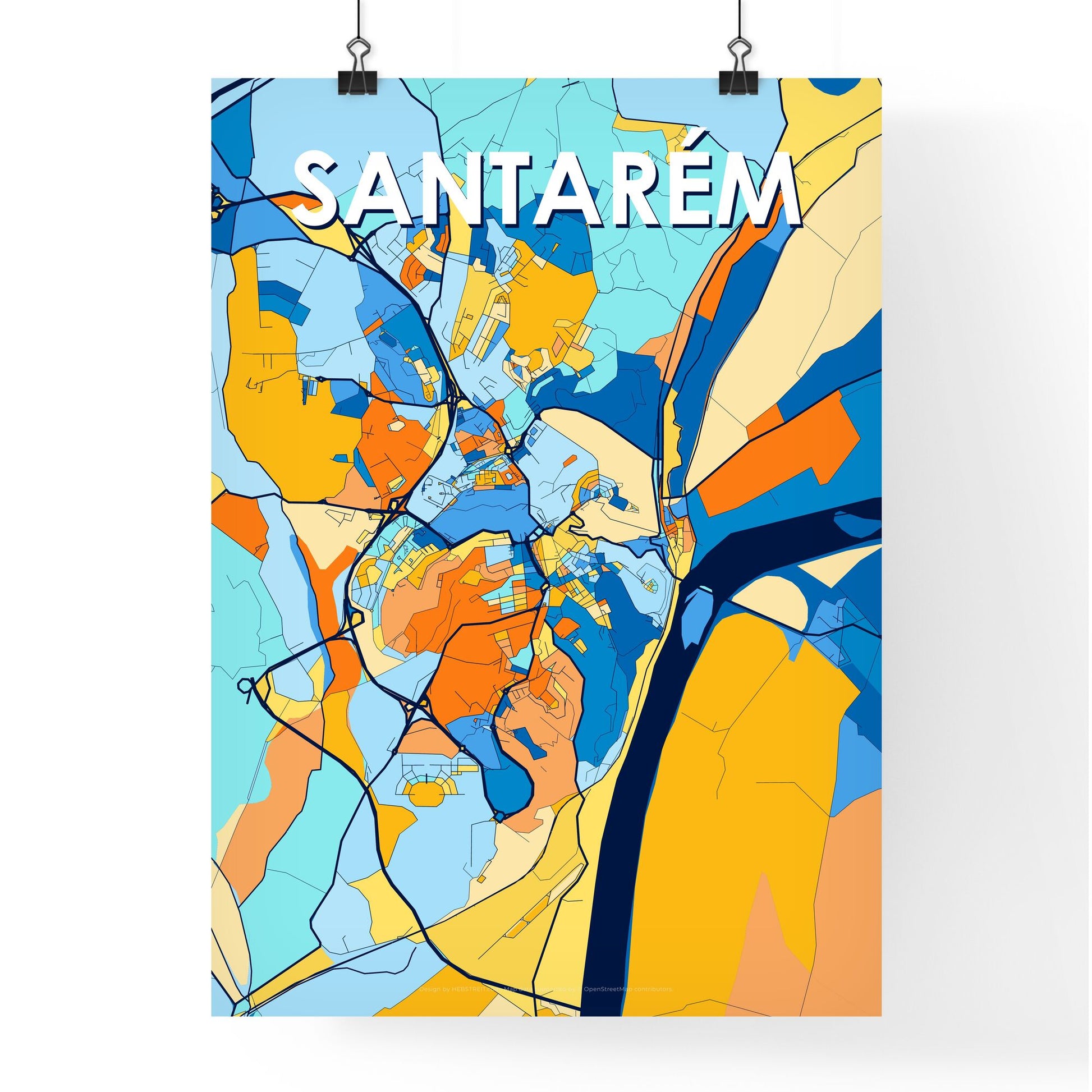 SANTARÉM PORTUGAL Vibrant Colorful Art Map Poster Blue Orange