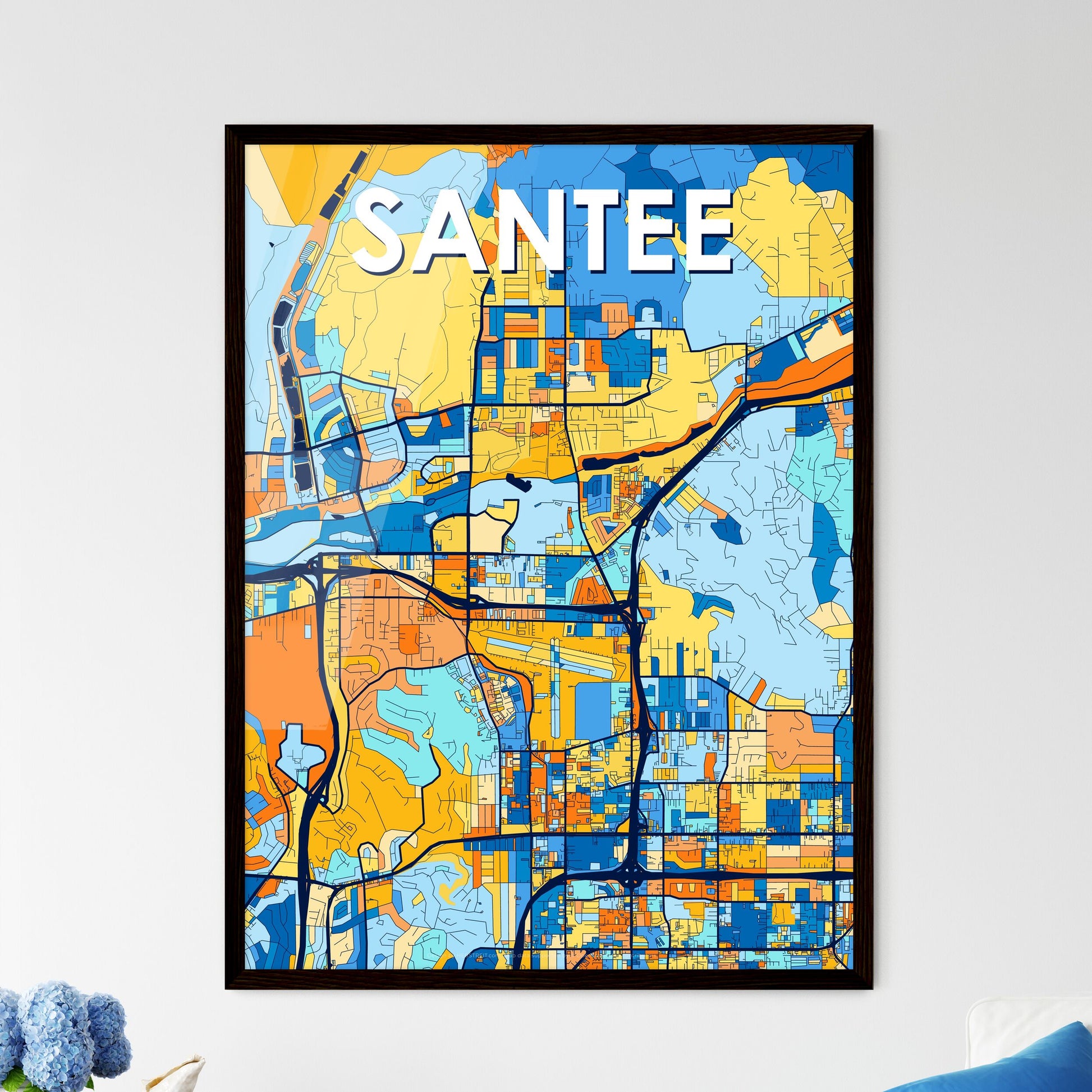 SANTEE CALIFORNIA Vibrant Colorful Art Map Poster Blue Orange