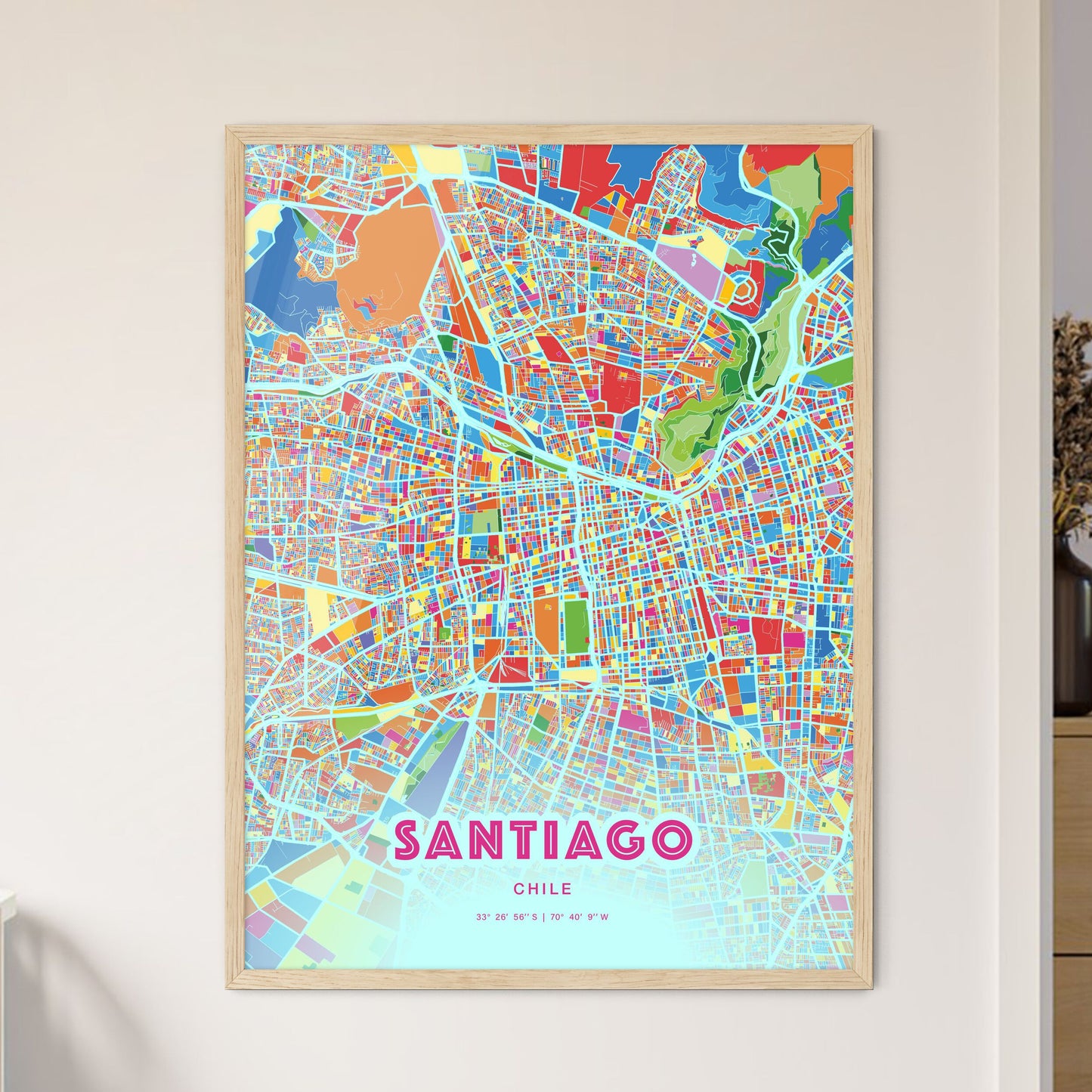 Colorful Santiago Chile Fine Art Map Crazy Colors