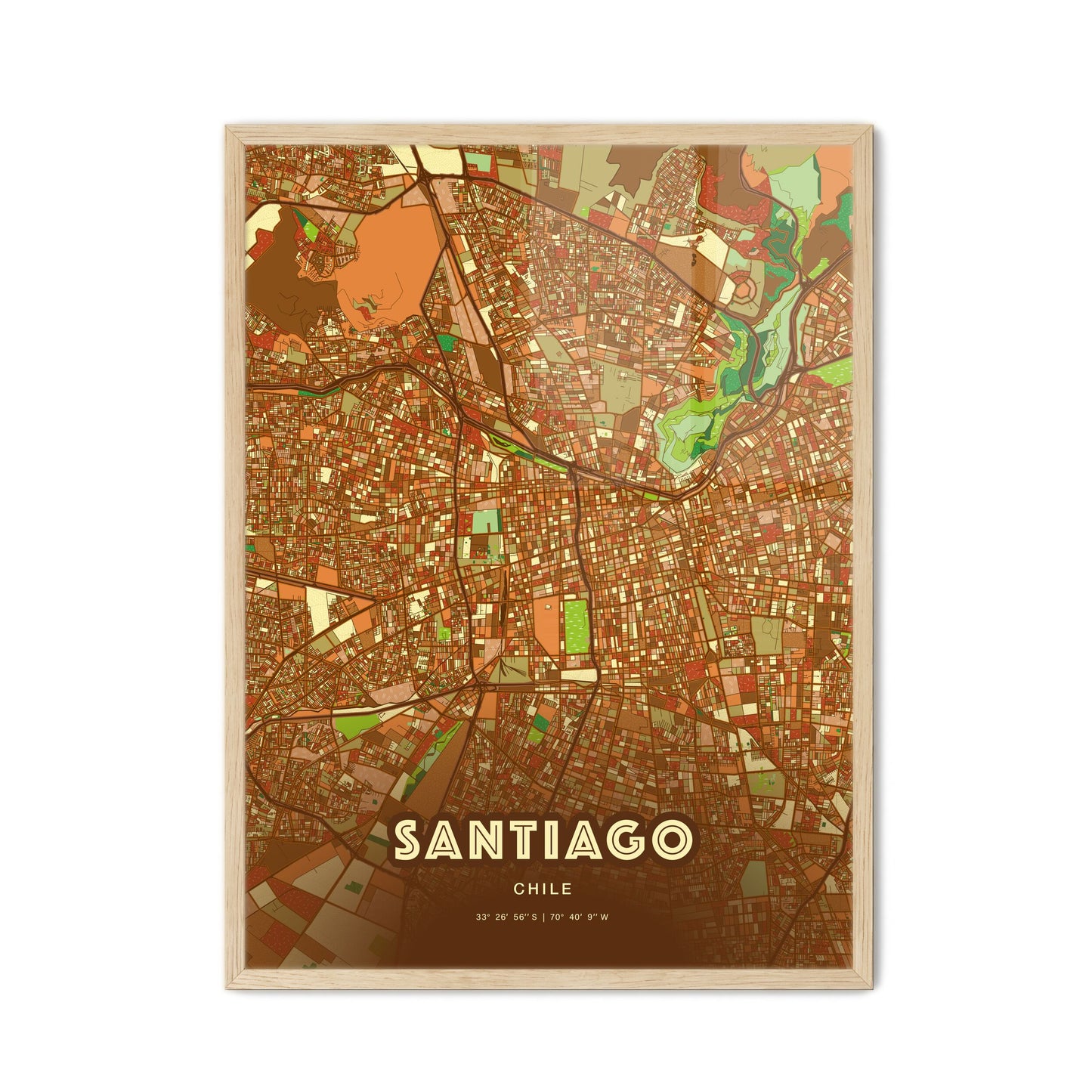 Colorful Santiago Chile Fine Art Map Farmhouse