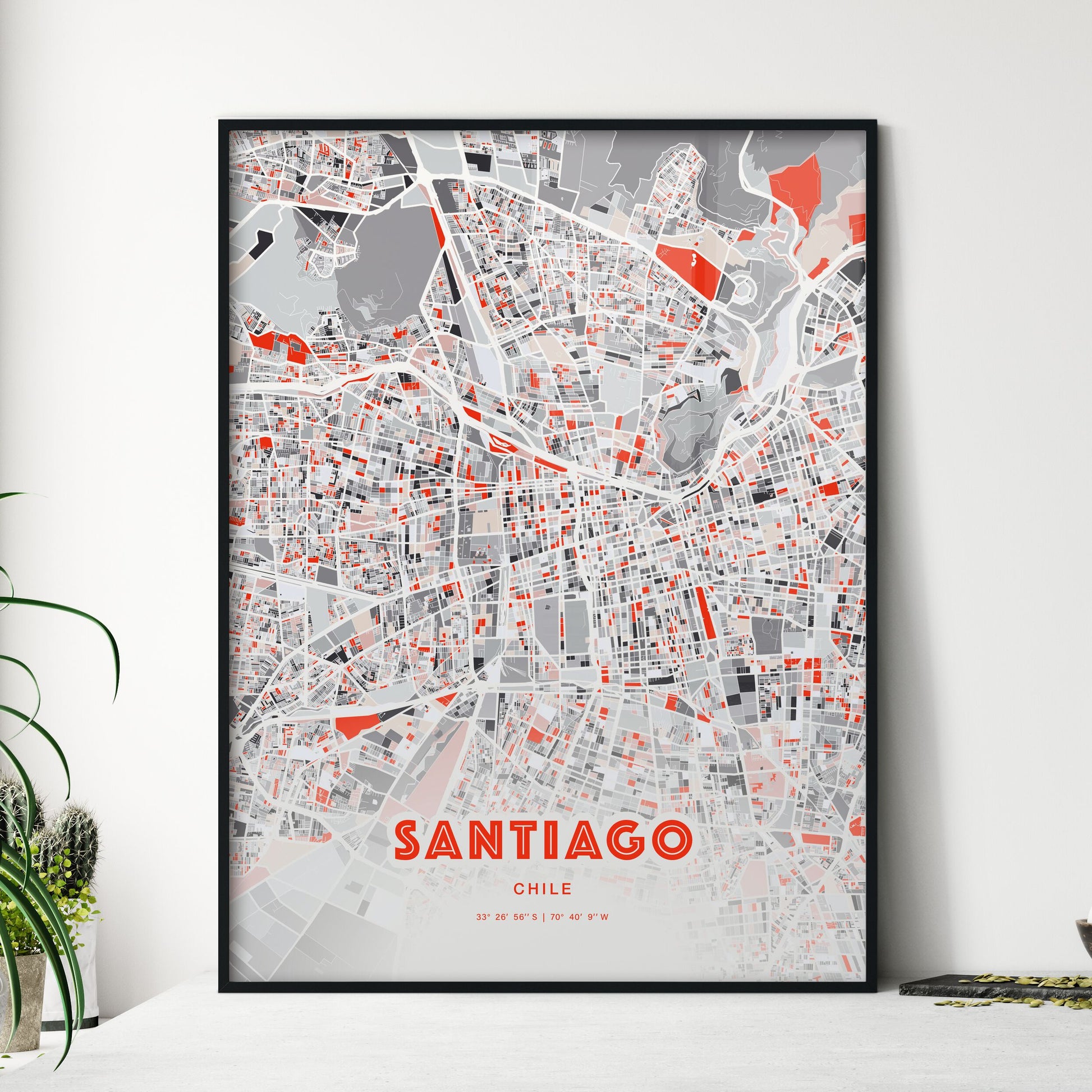 Colorful Santiago Chile Fine Art Map Modern Expressive