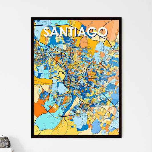 SANTIAGO DOMINICAN REPUBLIC Vibrant Colorful Art Map Poster Blue Orange